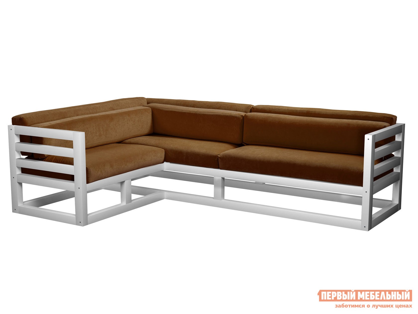 Угловой диван  Магнус Белая эмаль, Левая, Коричневый, вельвет