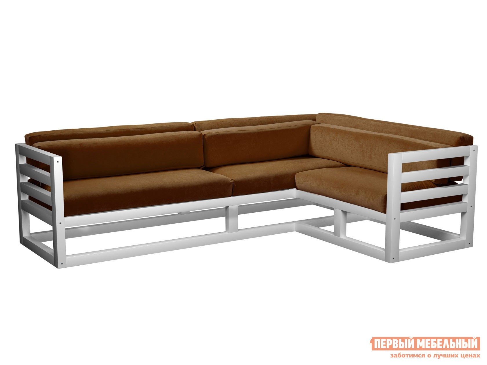 Угловой диван  Магнус Белая эмаль, Правая, Коричневый, вельвет