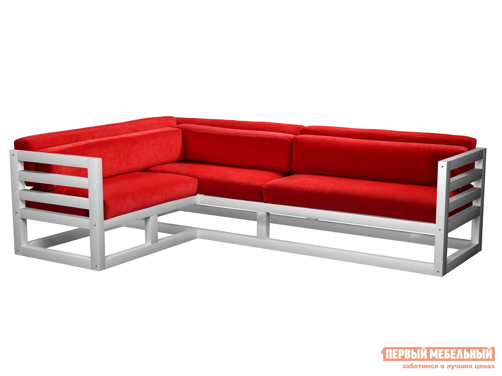 Угловой диван  Магнус Белая эмаль, Красный, вельвет, Левая