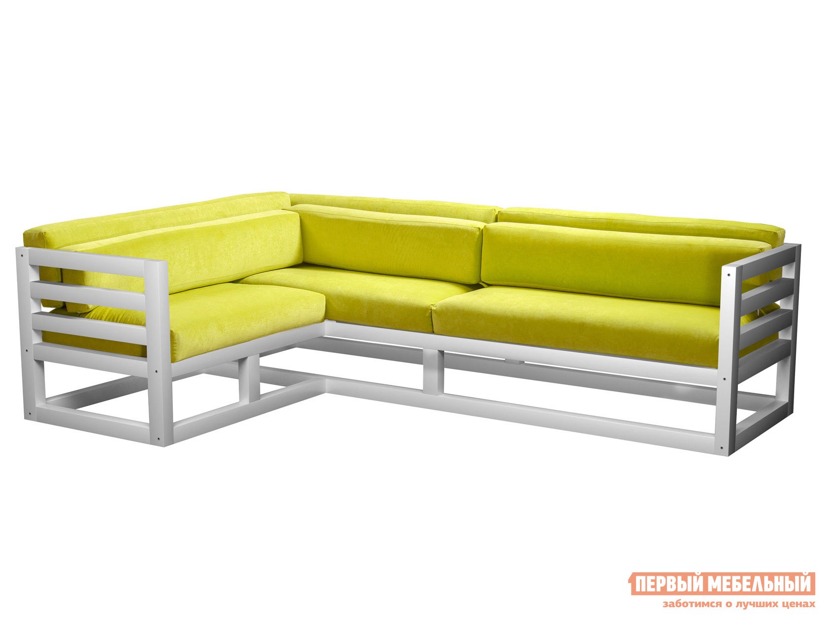 Угловой диван  Магнус Белая эмаль, Лимонный, вельвет, Левая