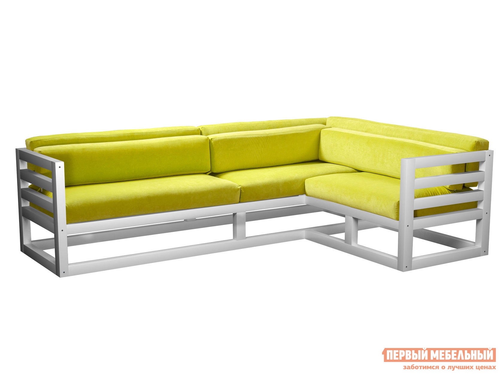 Угловой диван  Магнус Белая эмаль, Лимонный, вельвет, Правая