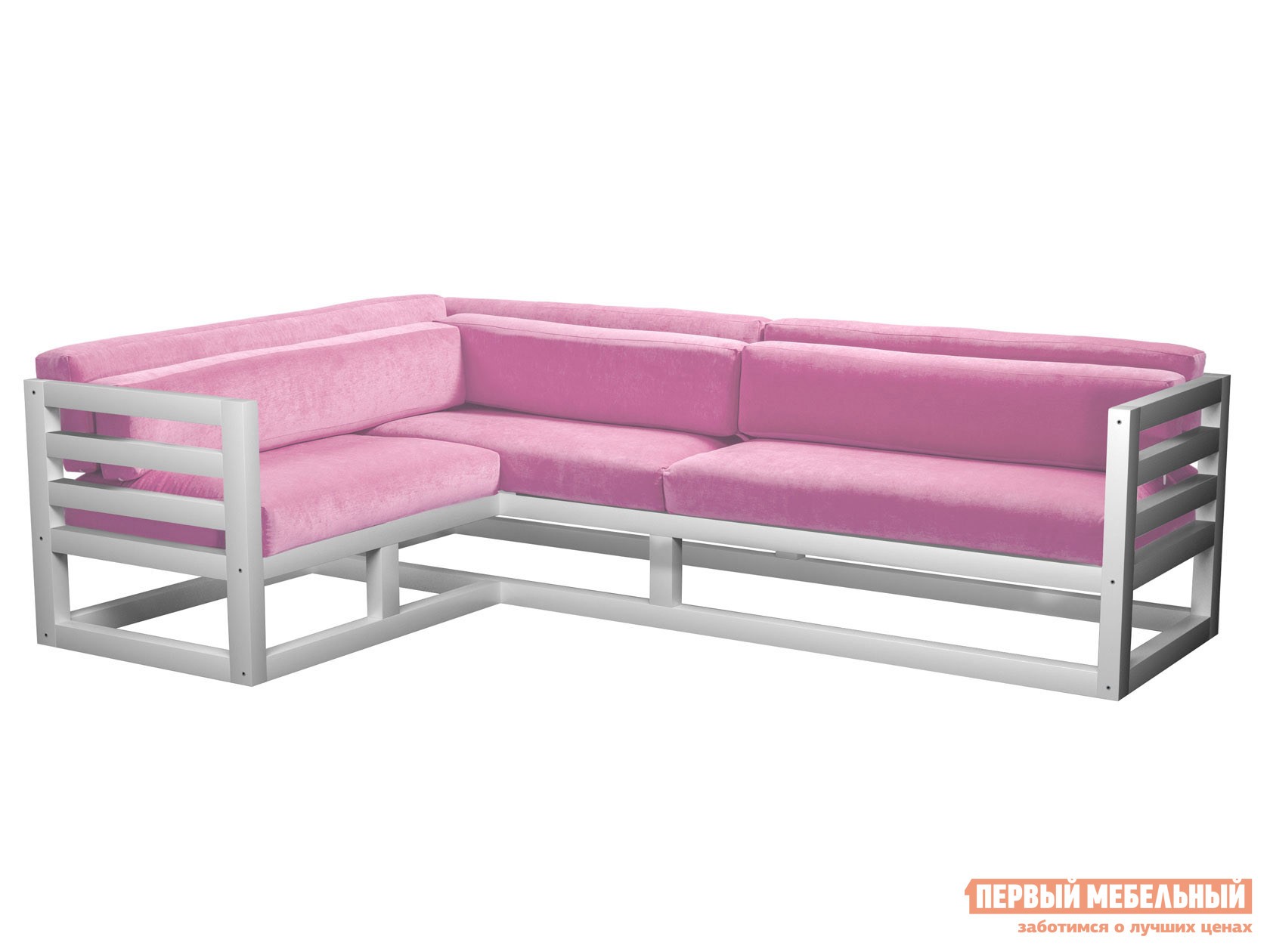 Угловой диван  Магнус Белая эмаль, Розовый, вельвет, Левая