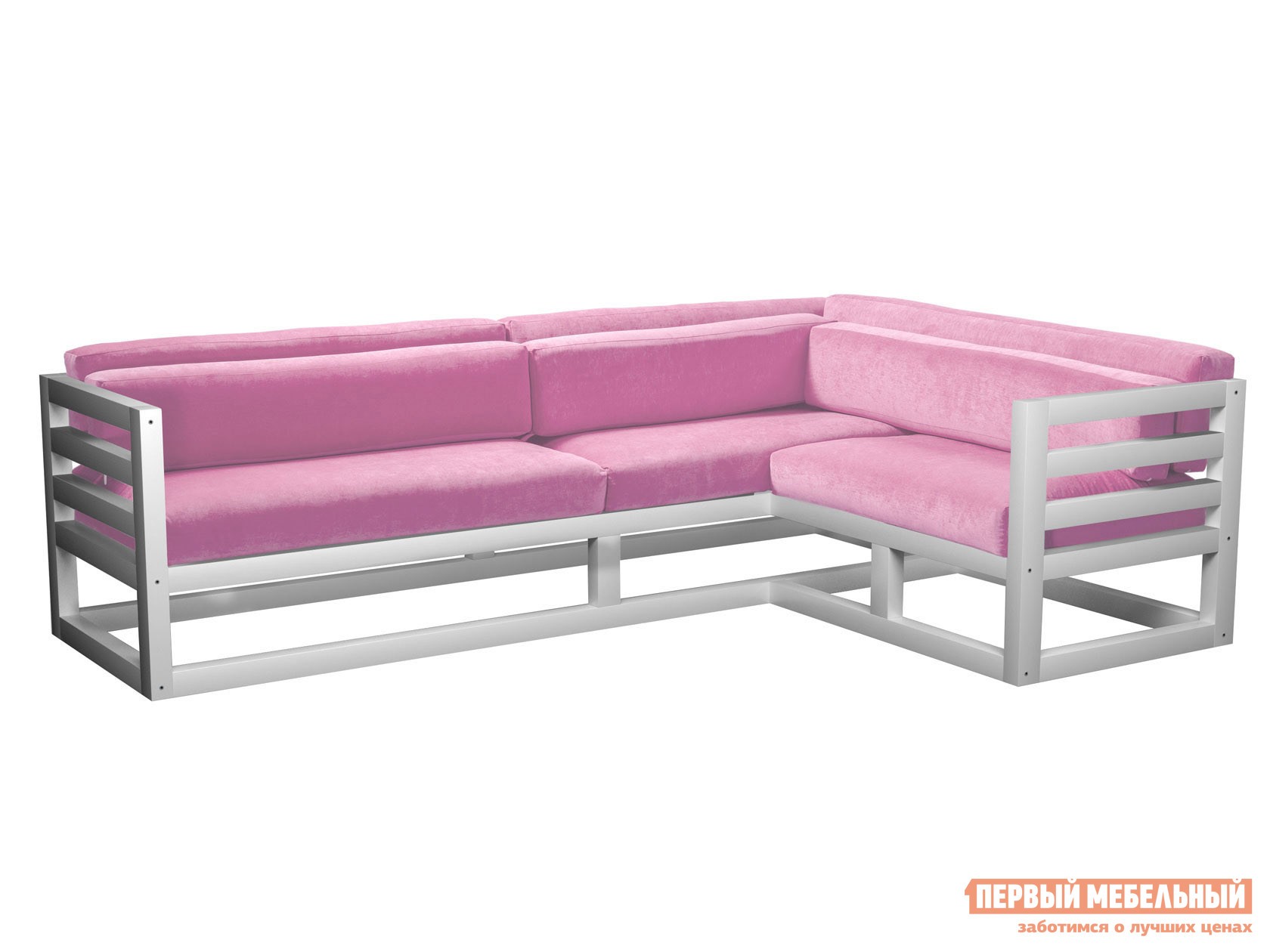 Угловой диван  Магнус Белая эмаль, Розовый, вельвет, Правая