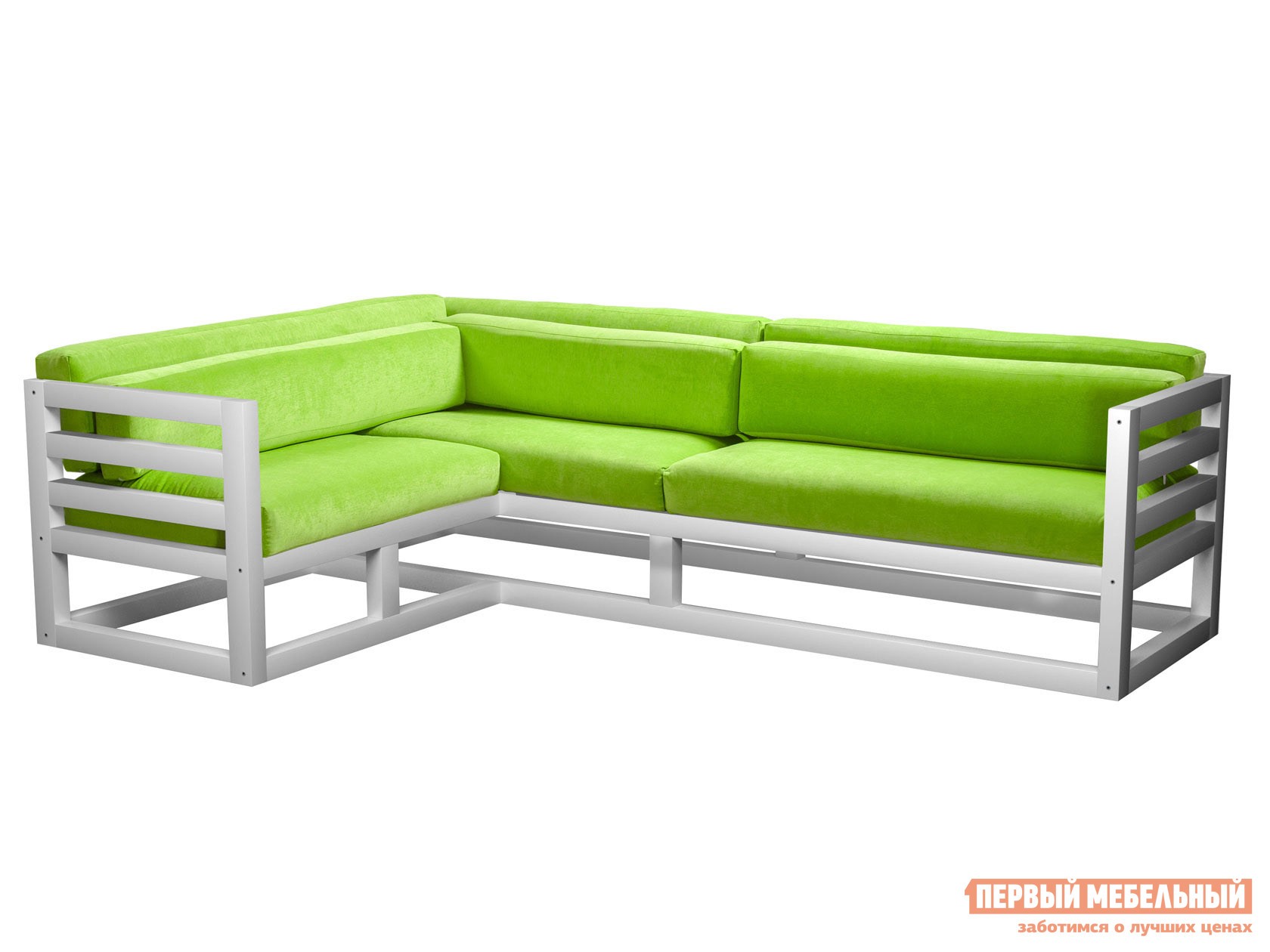 Угловой диван  Магнус Белая эмаль, Салатовый, вельвет, Левая