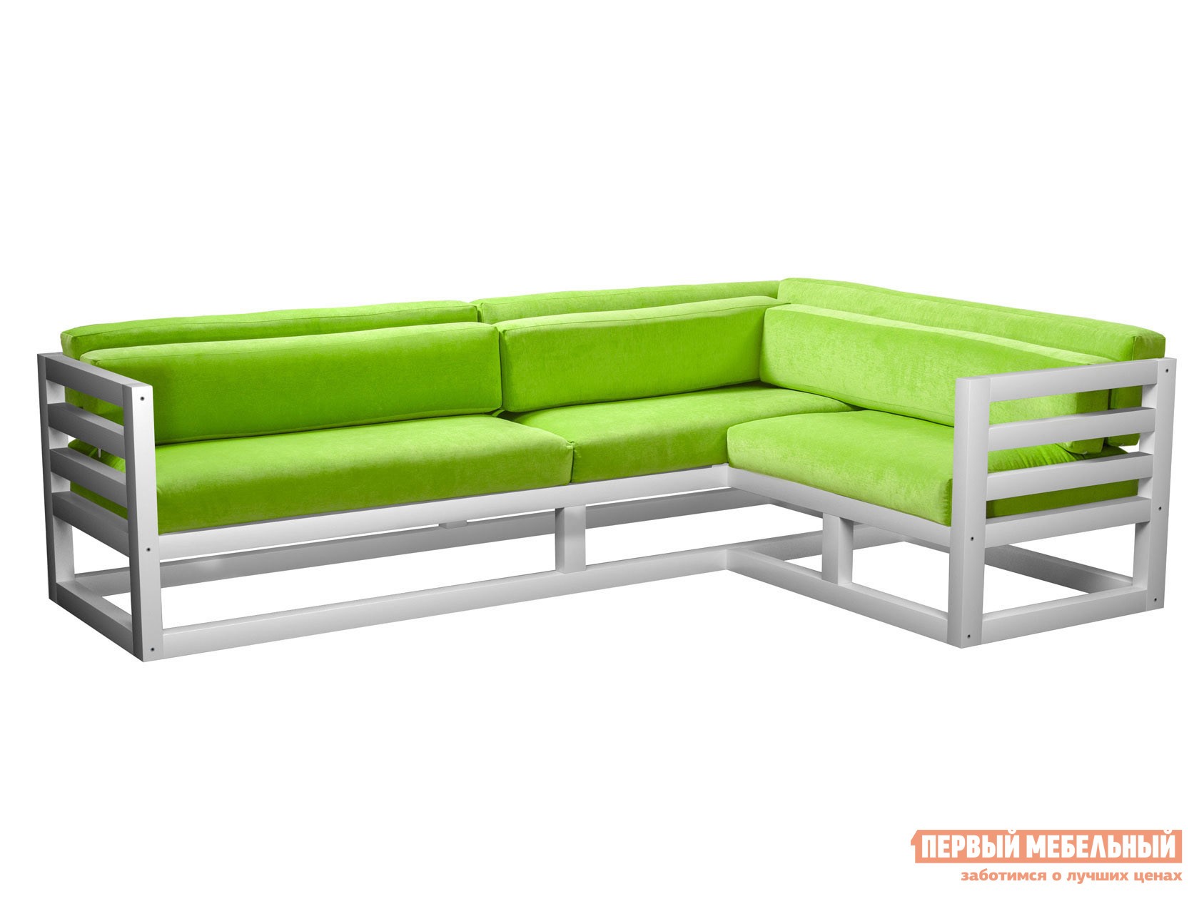 Угловой диван  Магнус Белая эмаль, Салатовый, вельвет, Правая