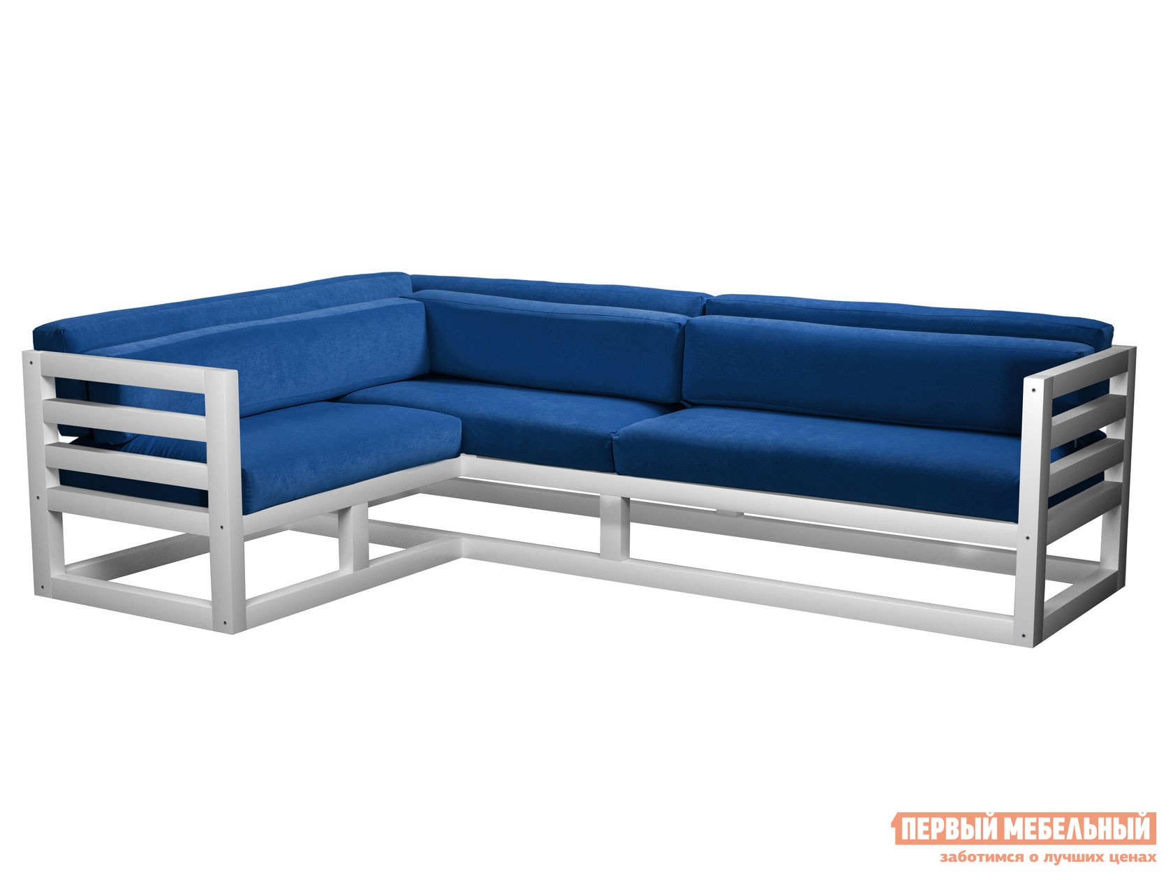 Угловой диван  Магнус Белая эмаль, Синий, вельвет, Левая