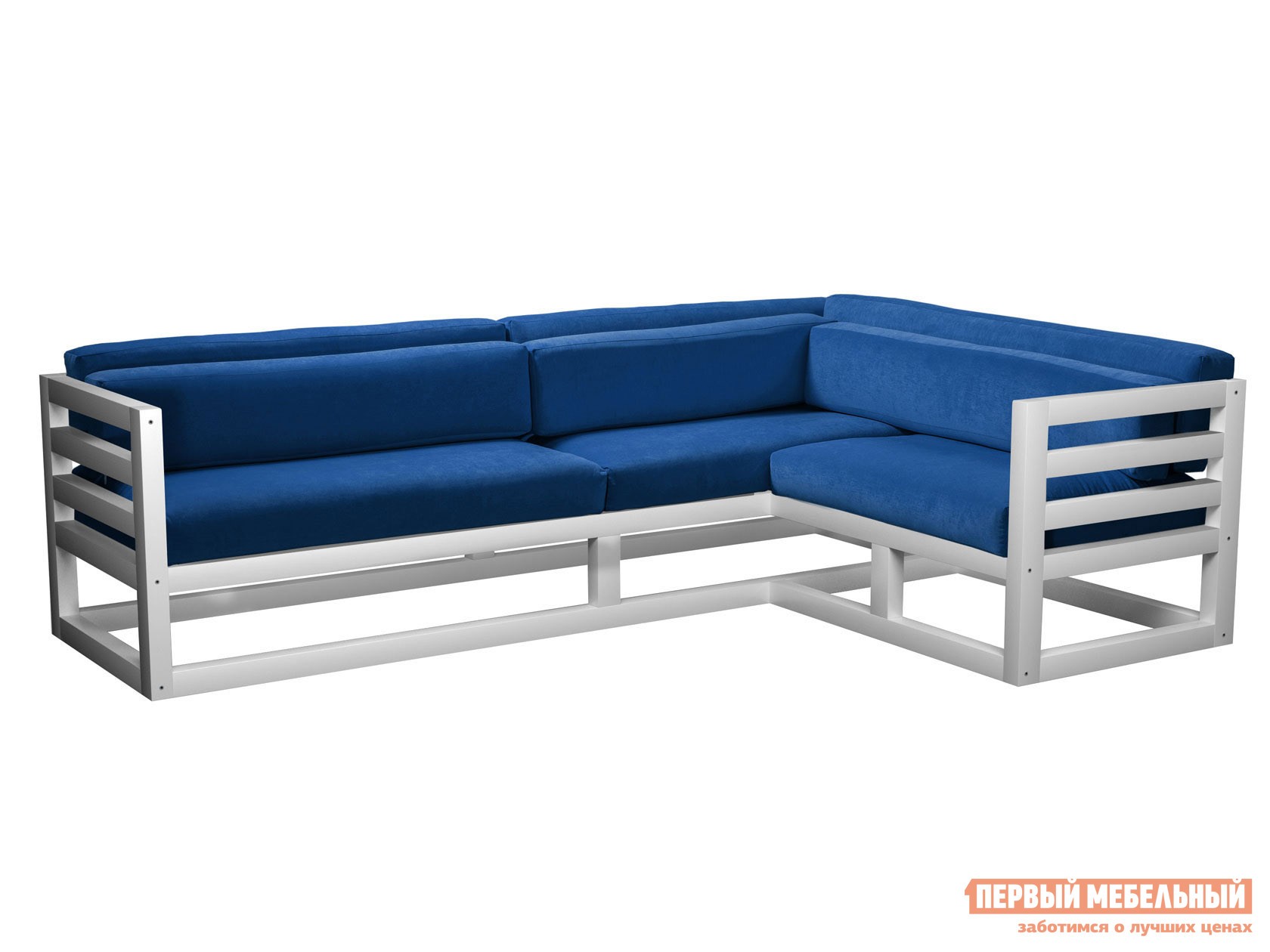 Угловой диван  Магнус Белая эмаль, Синий, вельвет, Правая