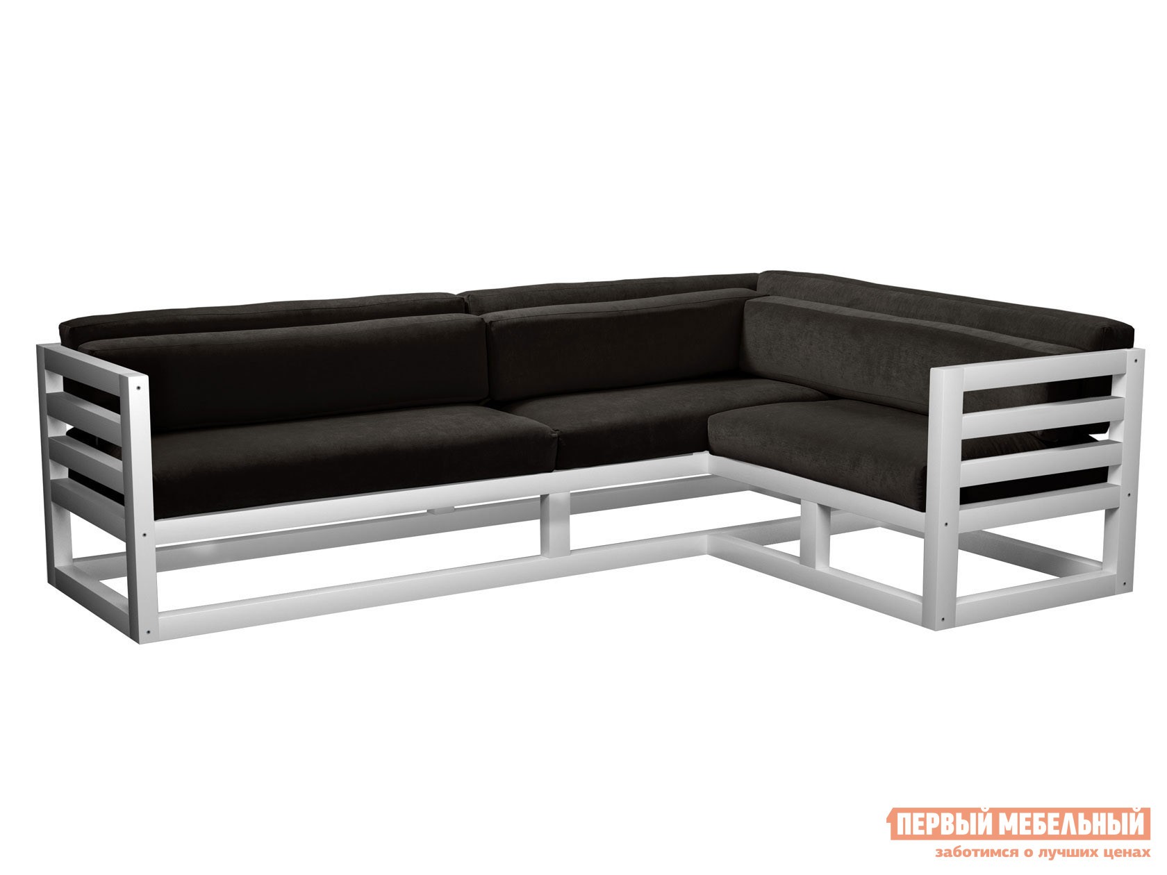 Угловой диван  Магнус Белая эмаль, Черный, вельвет, Правая