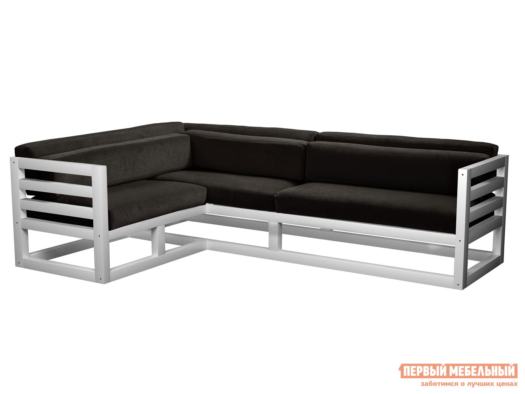 Угловой диван  Магнус Белая эмаль, Черный, вельвет, Левая