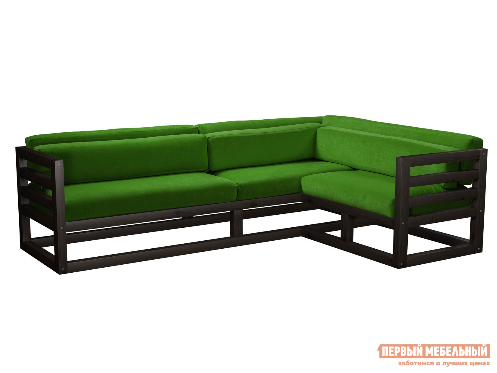 Угловой диван  Магнус Венге, Зеленый, вельвет, Правая