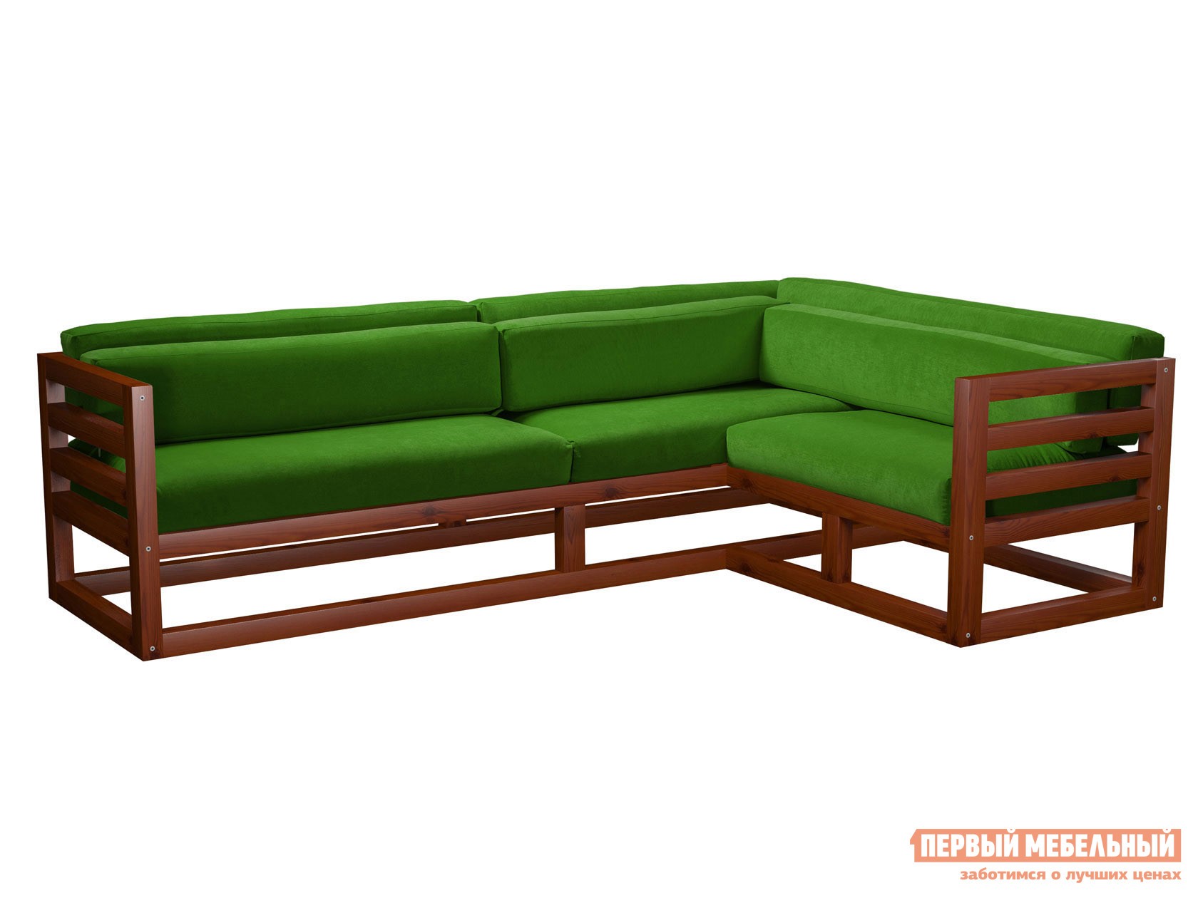 Угловой диван  Магнус Вишня, Зеленый, вельвет, Правая