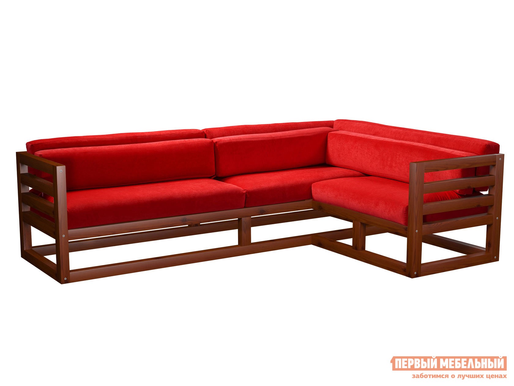 Угловой диван  Магнус Вишня, Красный, вельвет, Правая