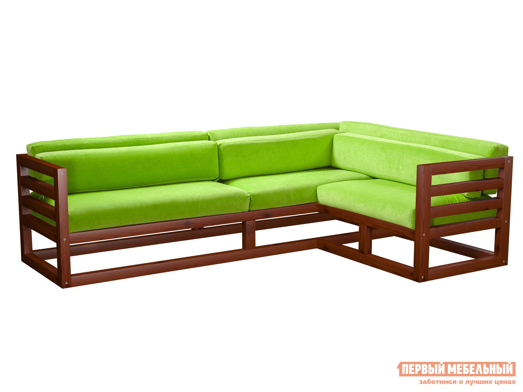 Угловой диван  Магнус Вишня, Салатовый, вельвет, Правая