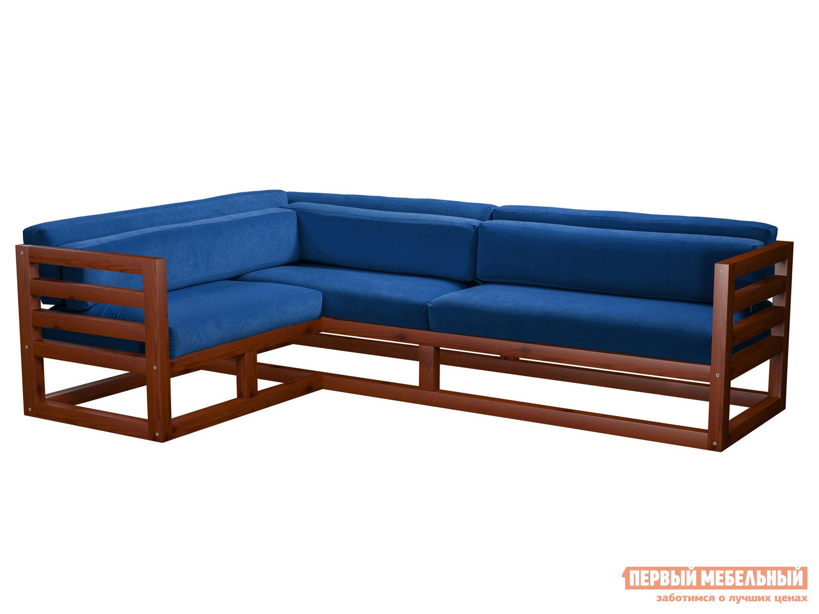 Угловой диван  Магнус Вишня, Синий, вельвет, Левая