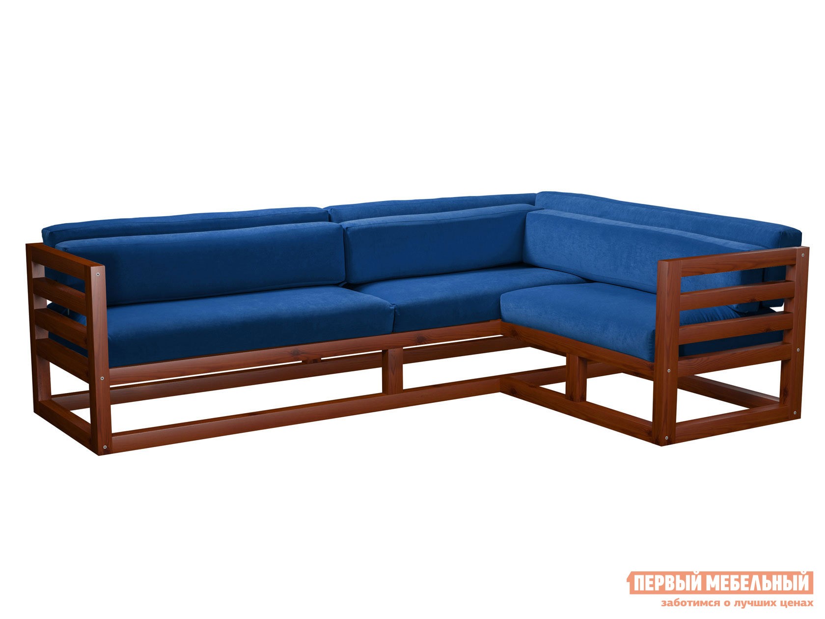 Угловой диван  Магнус Вишня, Синий, вельвет, Правая