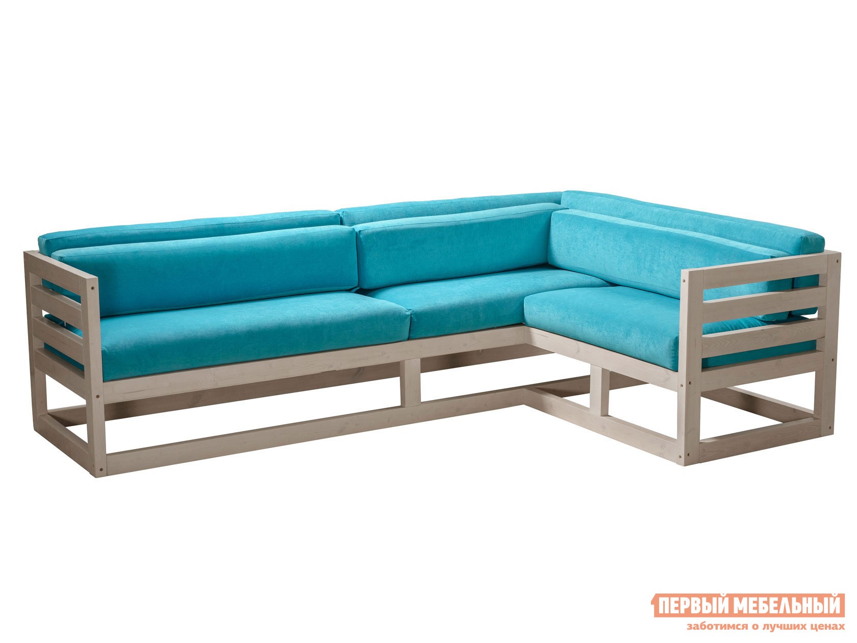 Угловой диван  Магнус Дуб беленый, Бирюзовый, вельвет, Правая