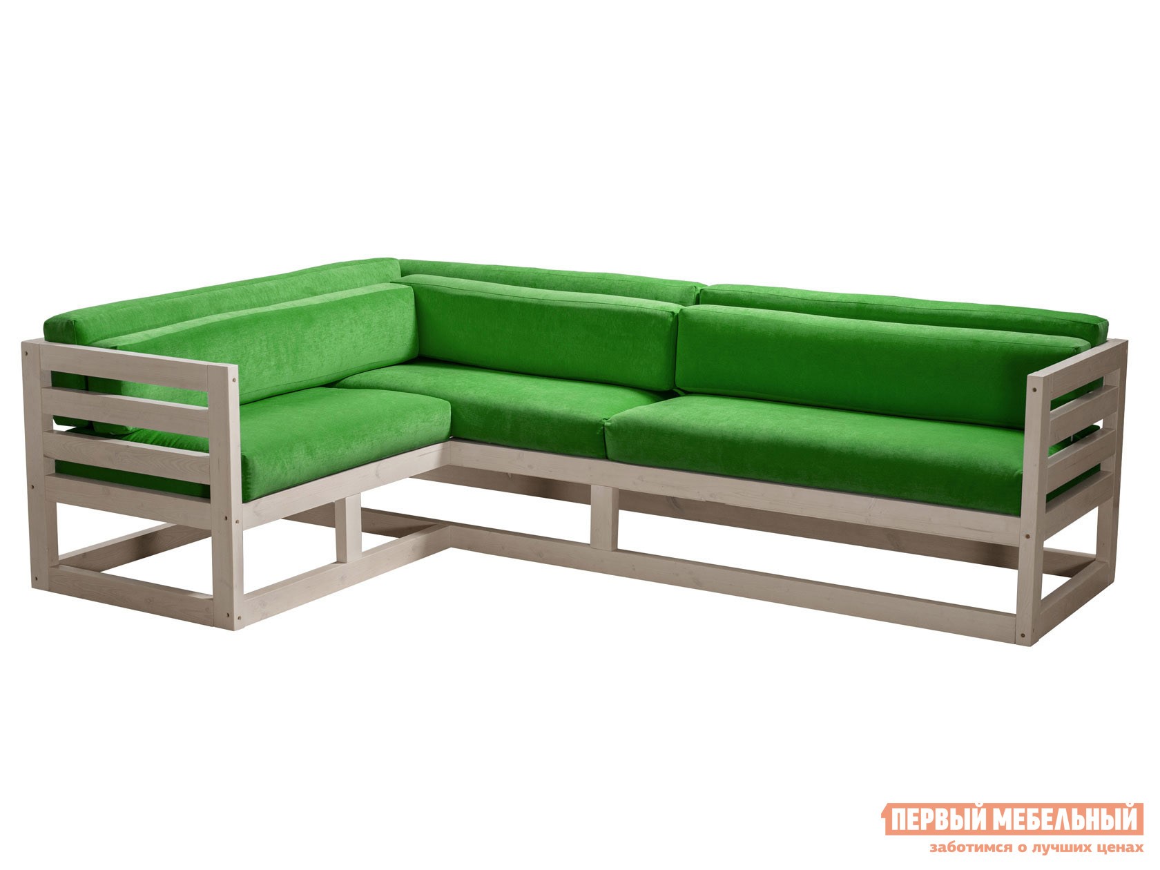 Угловой диван  Магнус Дуб беленый, Зеленый, вельвет, Левая