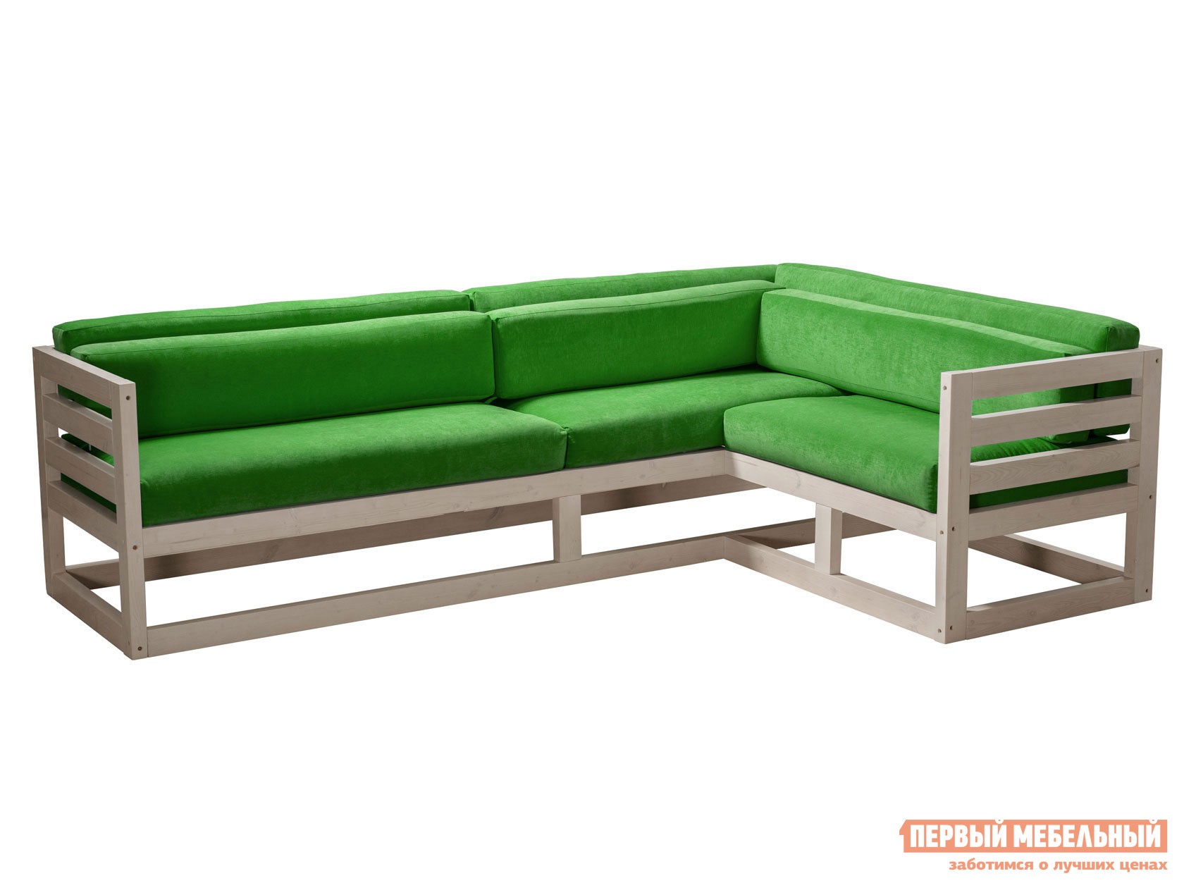 Угловой диван  Магнус Дуб беленый, Зеленый, вельвет, Правая