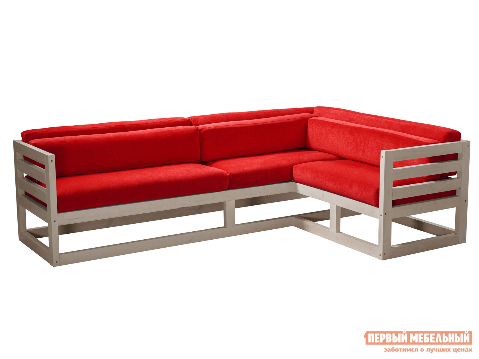 Угловой диван  Магнус Дуб беленый, Красный, вельвет, Правая