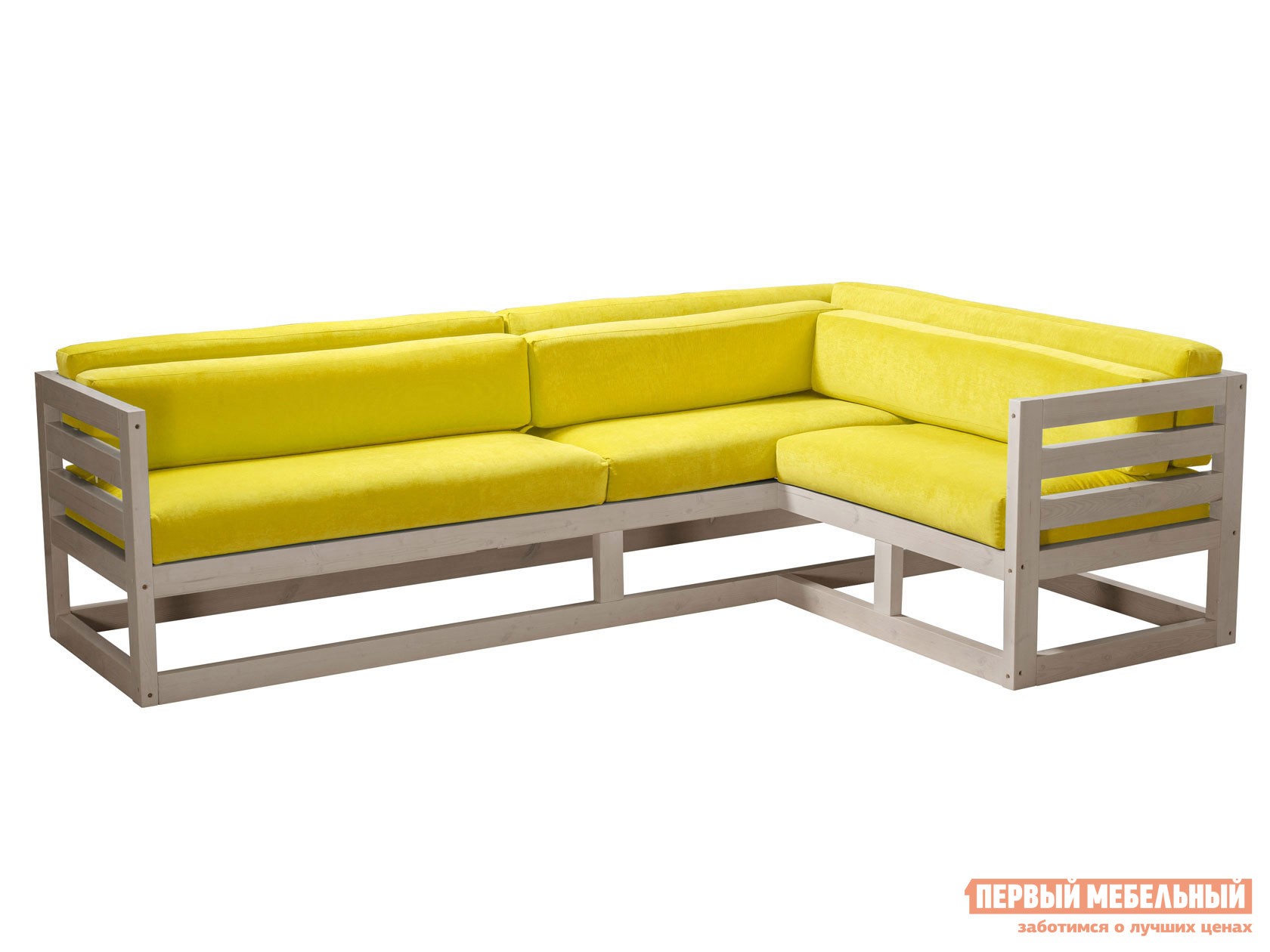 Угловой диван  Магнус Дуб беленый, Лимонный, вельвет, Правая