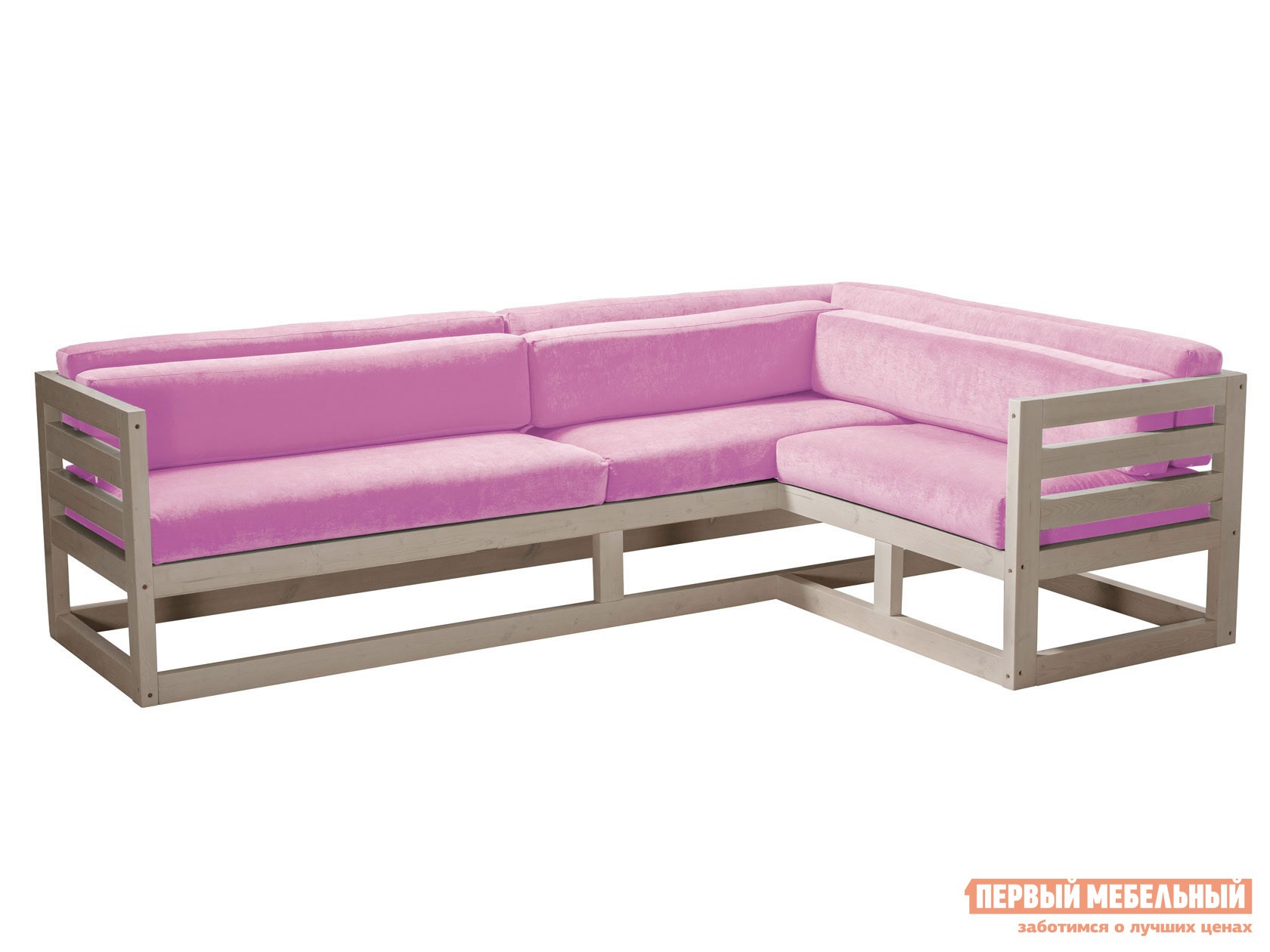 Угловой диван  Магнус Дуб беленый, Розовый, вельвет, Правая