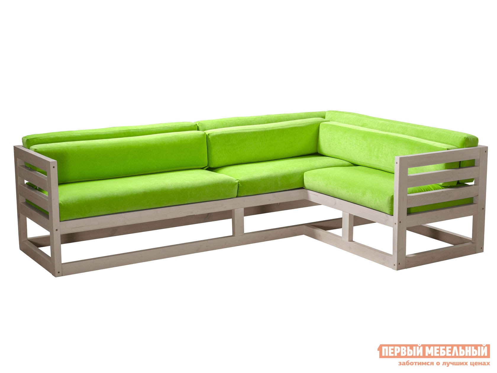 Угловой диван  Магнус Дуб беленый, Салатовый, вельвет, Правая