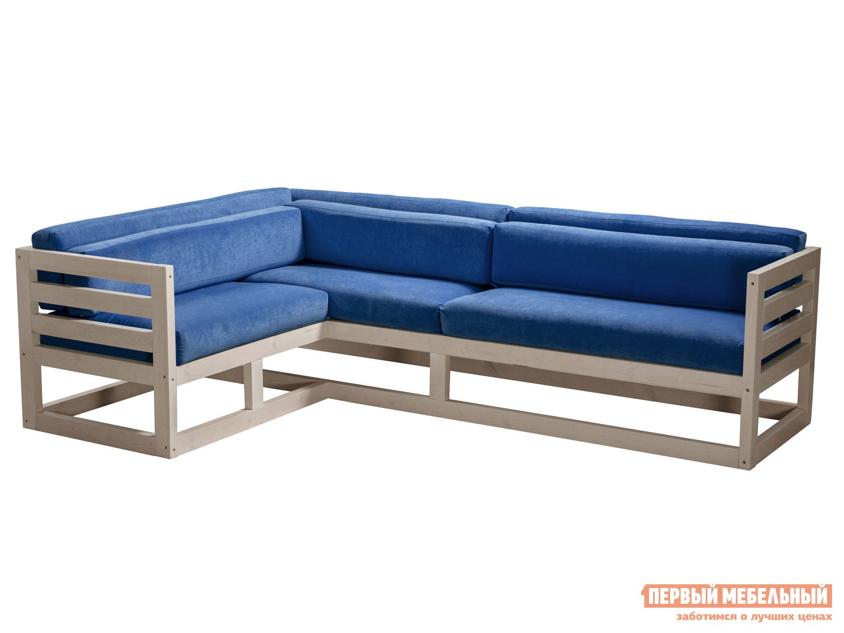 Угловой диван  Магнус Дуб беленый, Синий, вельвет, Левая