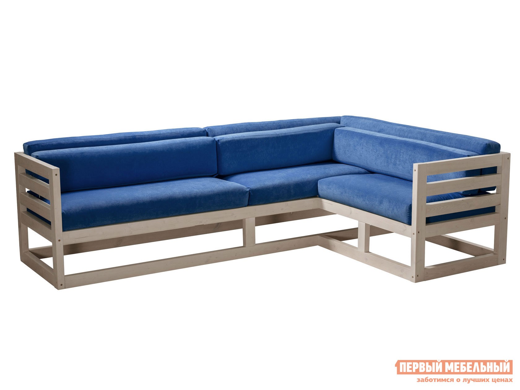 Угловой диван  Магнус Дуб беленый, Синий, вельвет, Правая