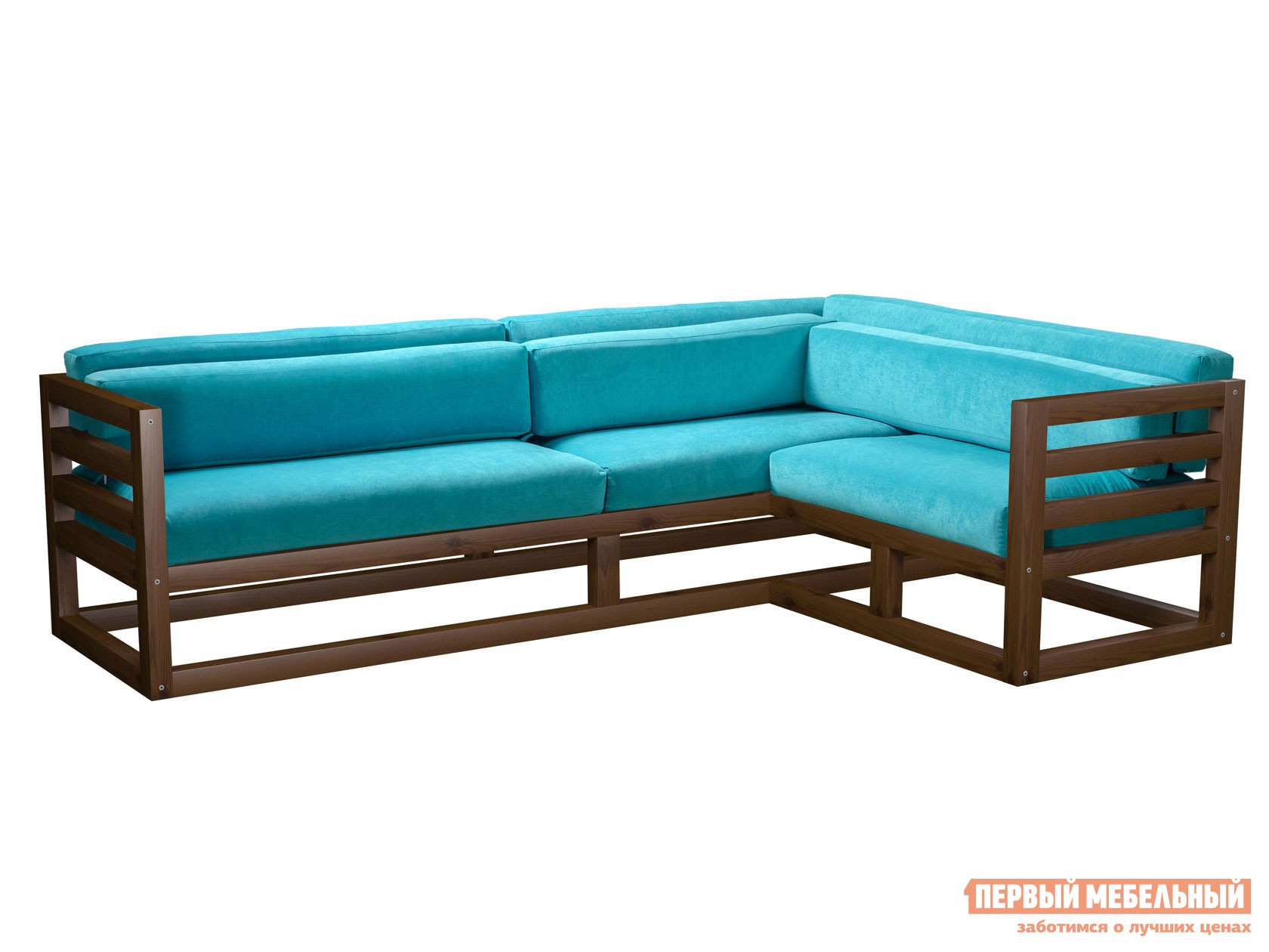 Угловой диван  Магнус Орех, Бирюзовый, вельвет, Правая