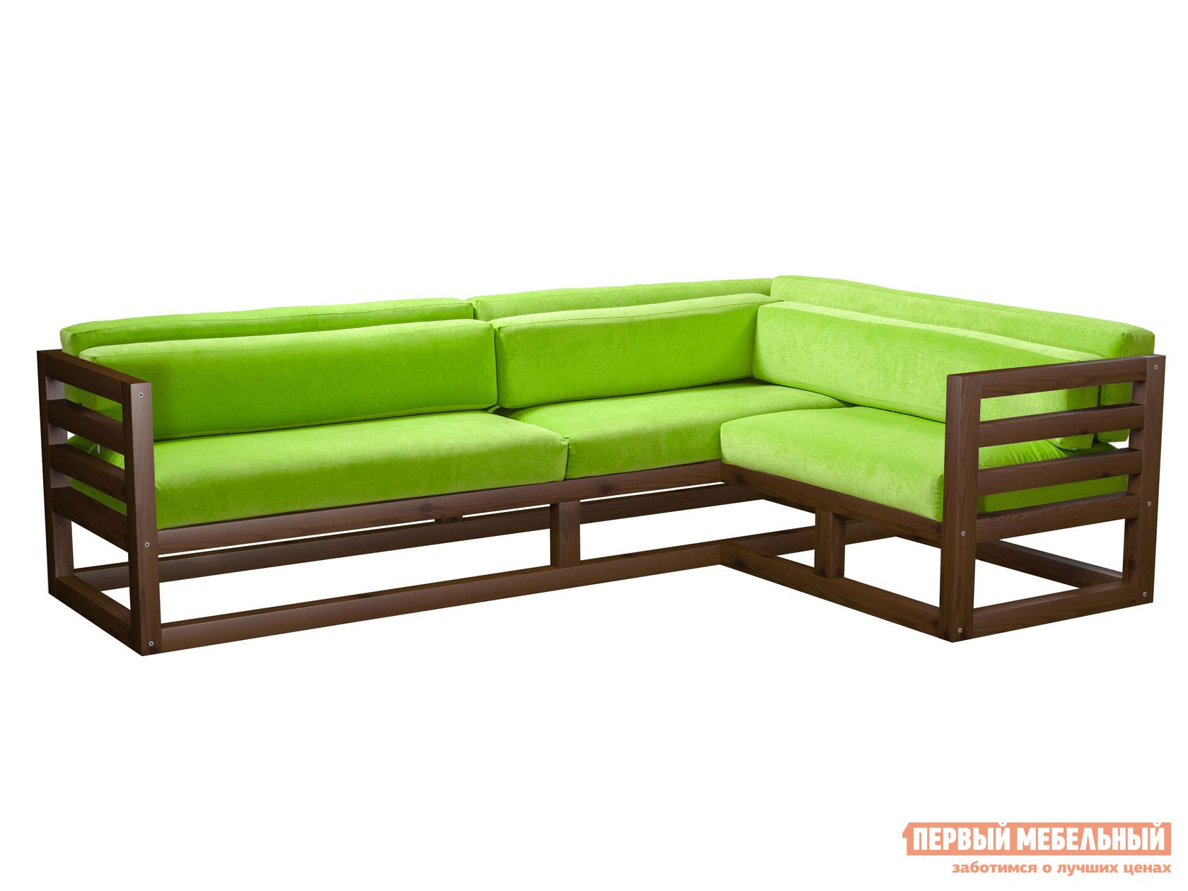 Угловой диван  Магнус Орех, Салатовый, вельвет, Правая