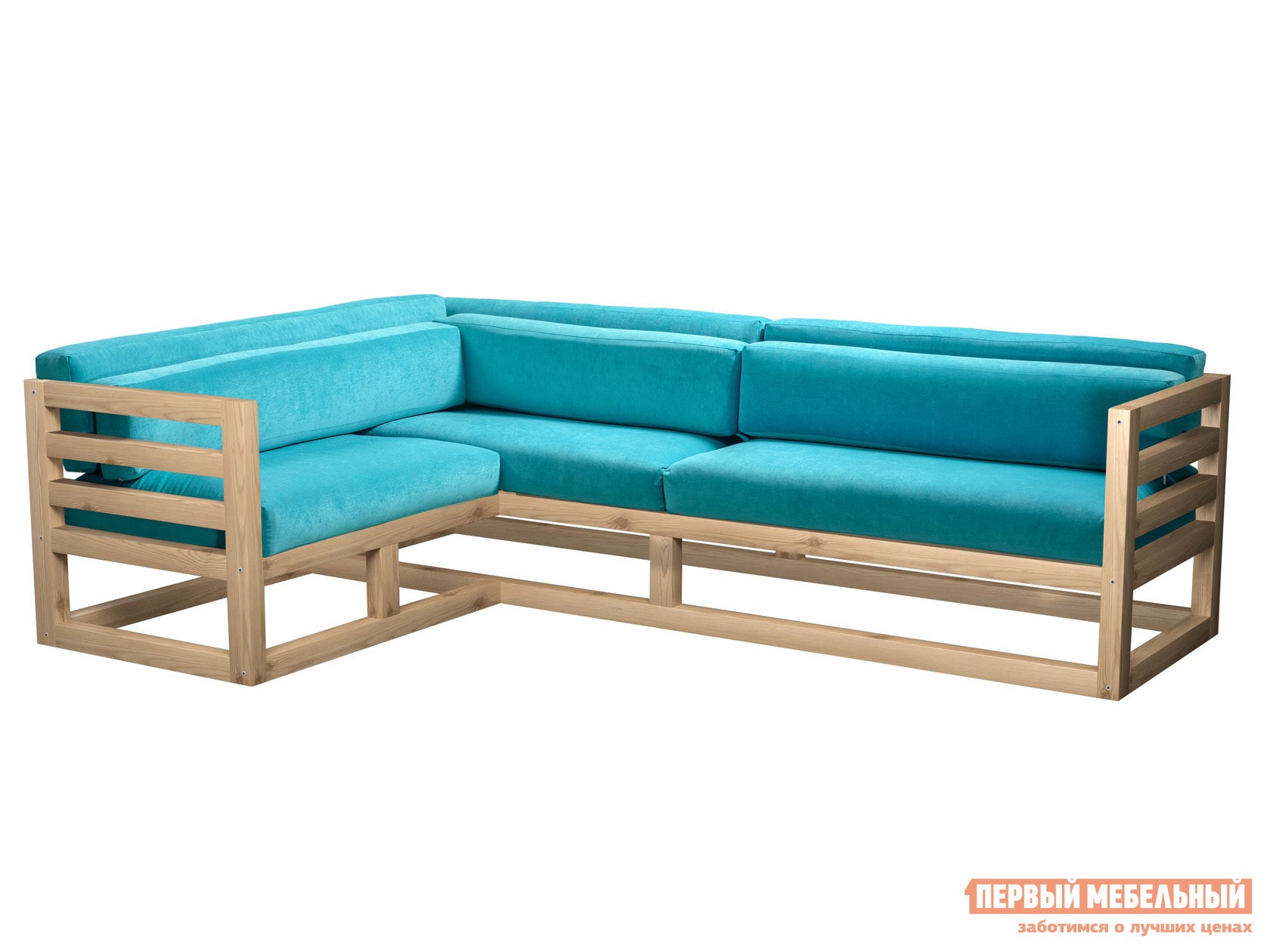 Угловой диван  Магнус Бирюзовый, вельвет, Левая, Сосна натуральная