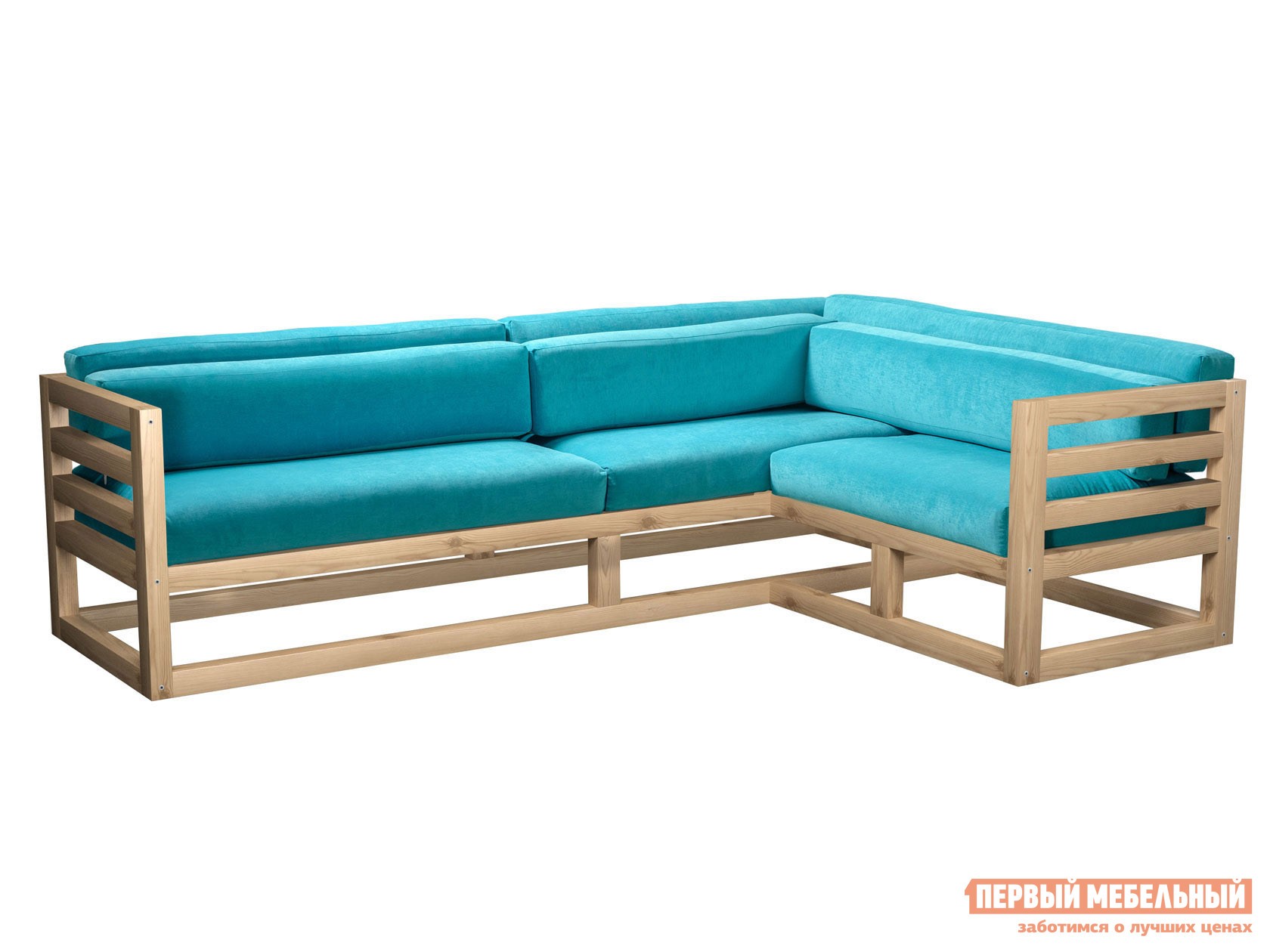 Угловой диван  Магнус Бирюзовый, вельвет, Правая, Сосна натуральная