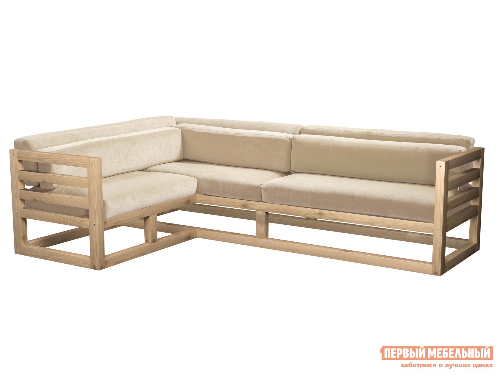 Угловой диван  Магнус Белый, вельвет, Левая, Сосна натуральная