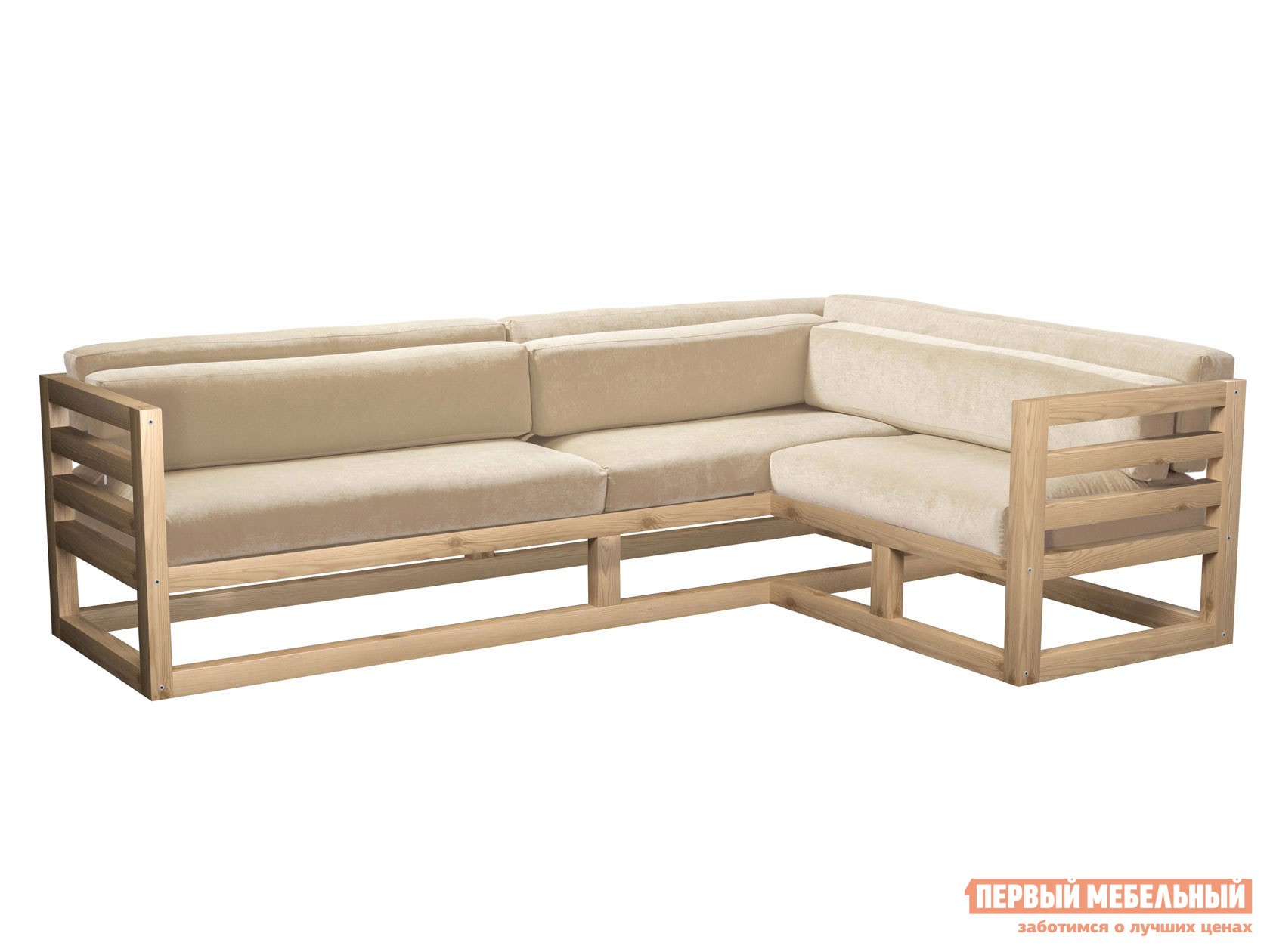 Угловой диван  Магнус Белый, вельвет, Правая, Сосна натуральная