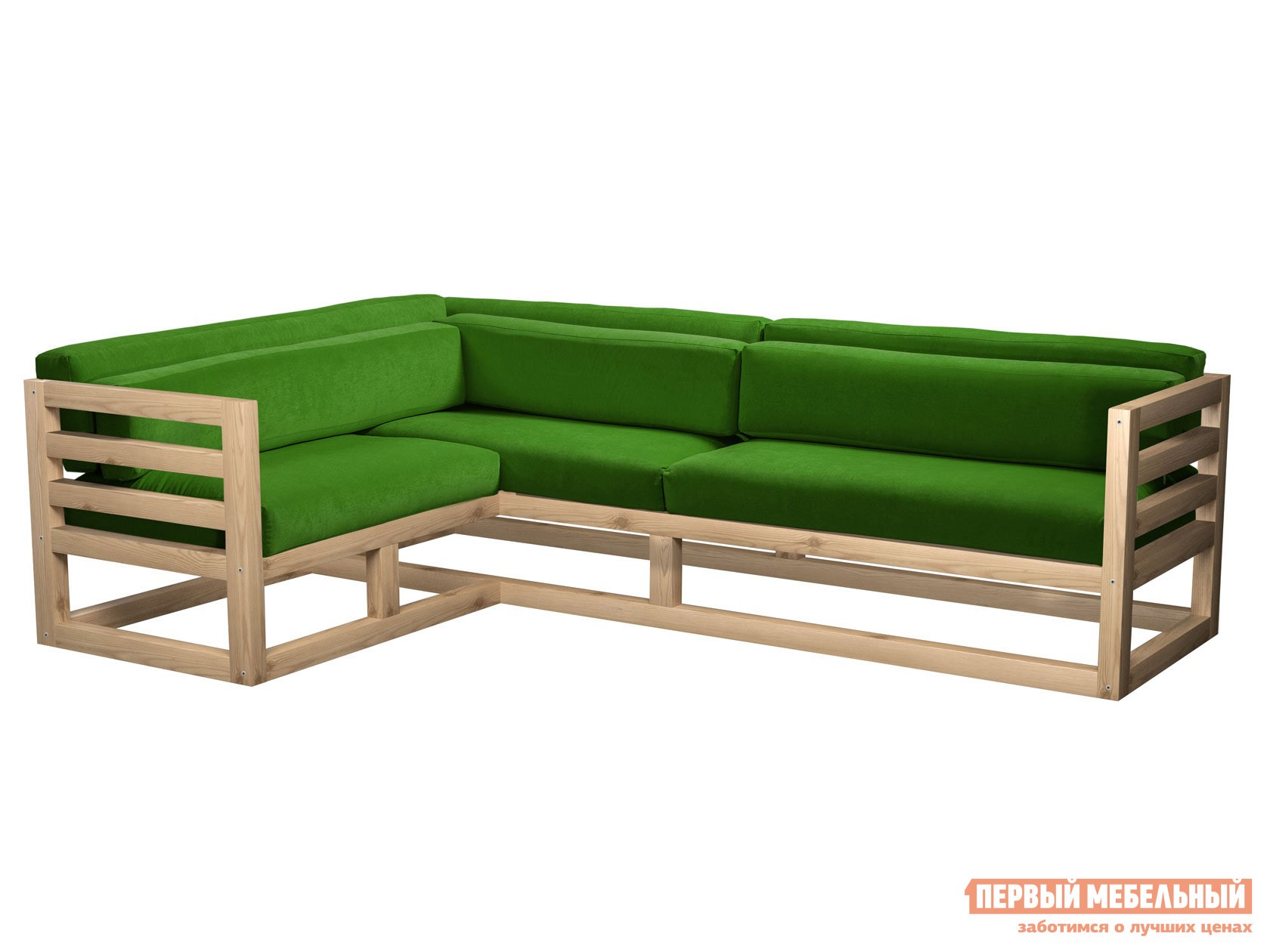 Угловой диван  Магнус Сосна натуральная, Зеленый, вельвет, Левая