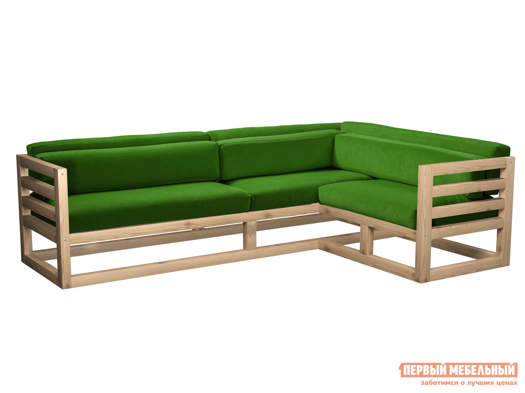 Угловой диван  Магнус Сосна натуральная, Зеленый, вельвет, Правая