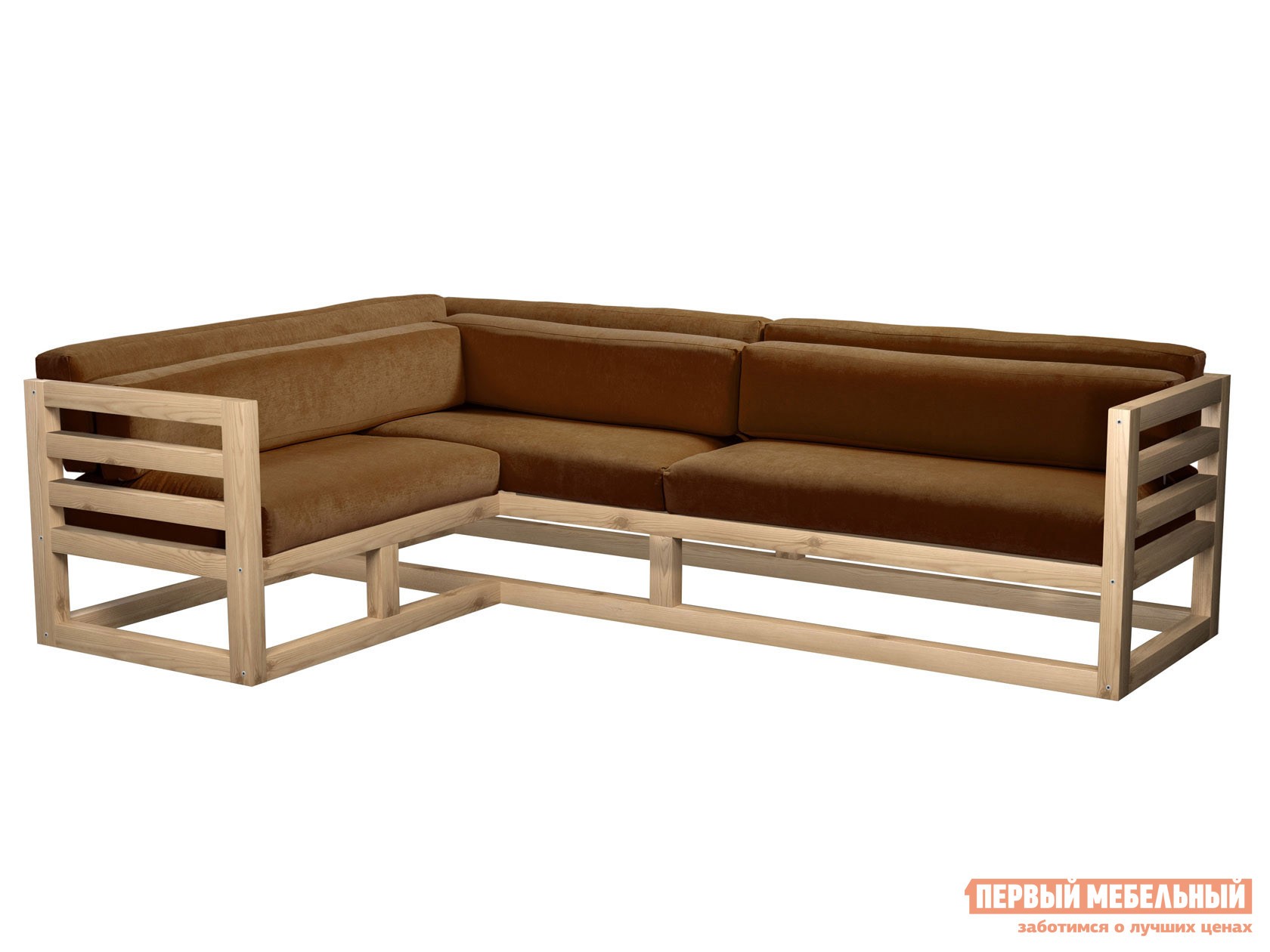 Угловой диван  Магнус Коричневый, вельвет, Левая, Сосна натуральная