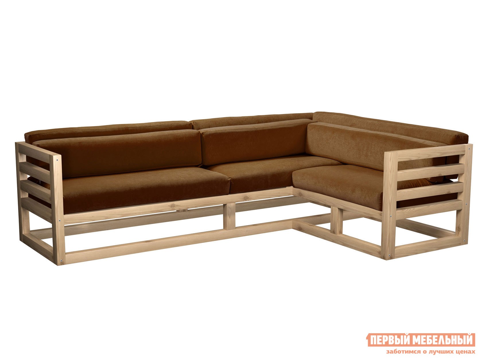 Угловой диван  Магнус Коричневый, вельвет, Правая, Сосна натуральная