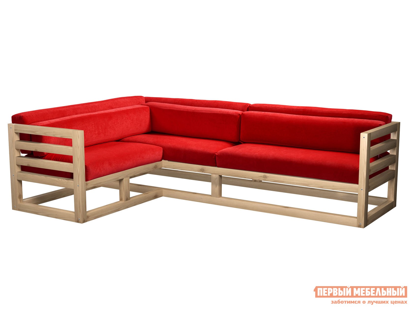 Угловой диван  Магнус Сосна натуральная, Красный, вельвет, Левая