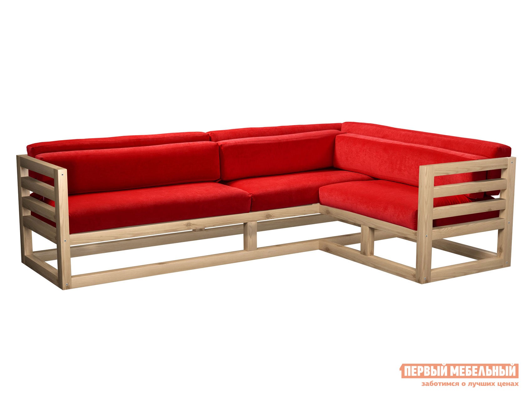 Угловой диван  Магнус Сосна натуральная, Красный, вельвет, Правая