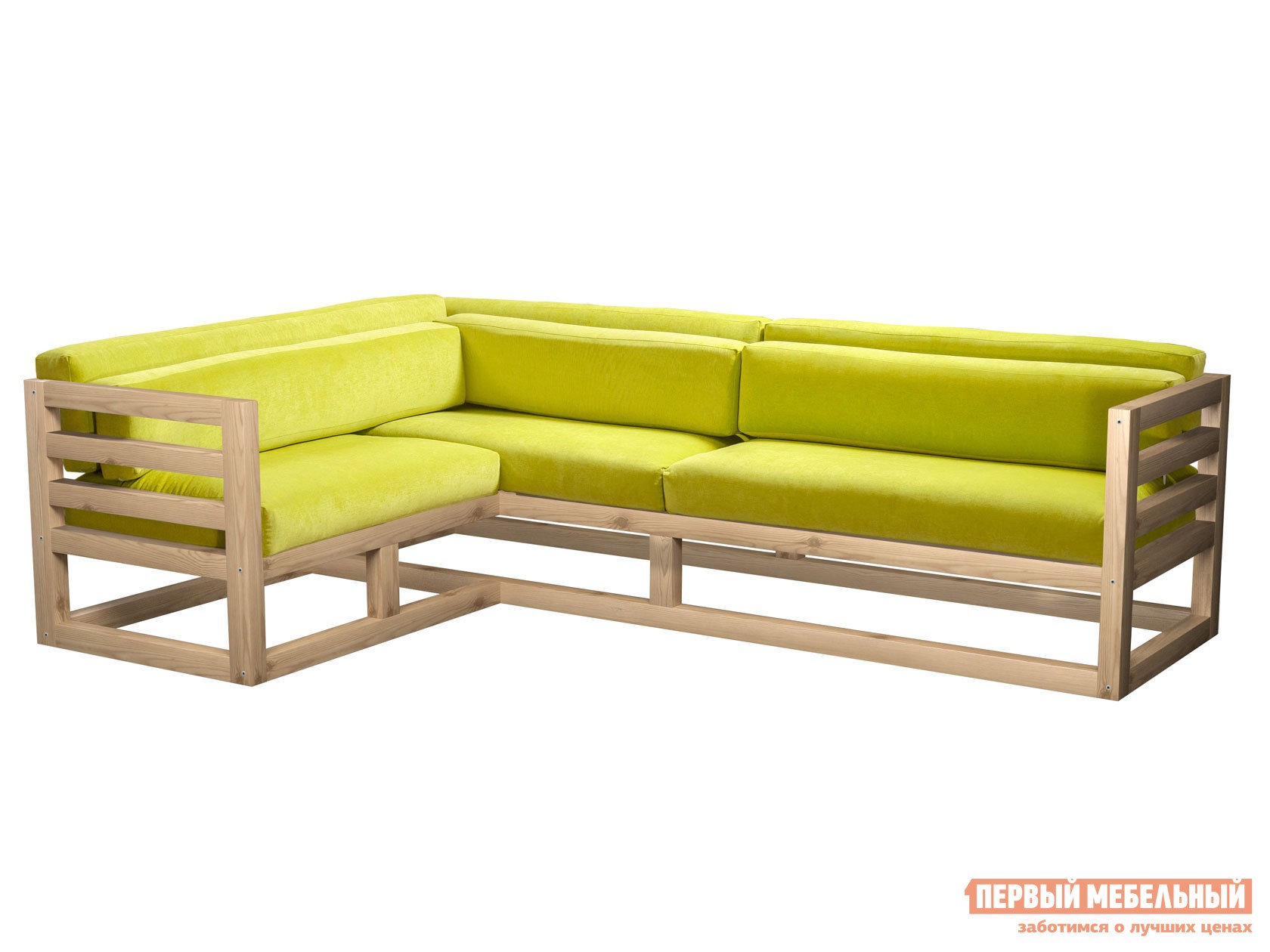 Угловой диван  Магнус Лимонный, вельвет, Левая, Сосна натуральная