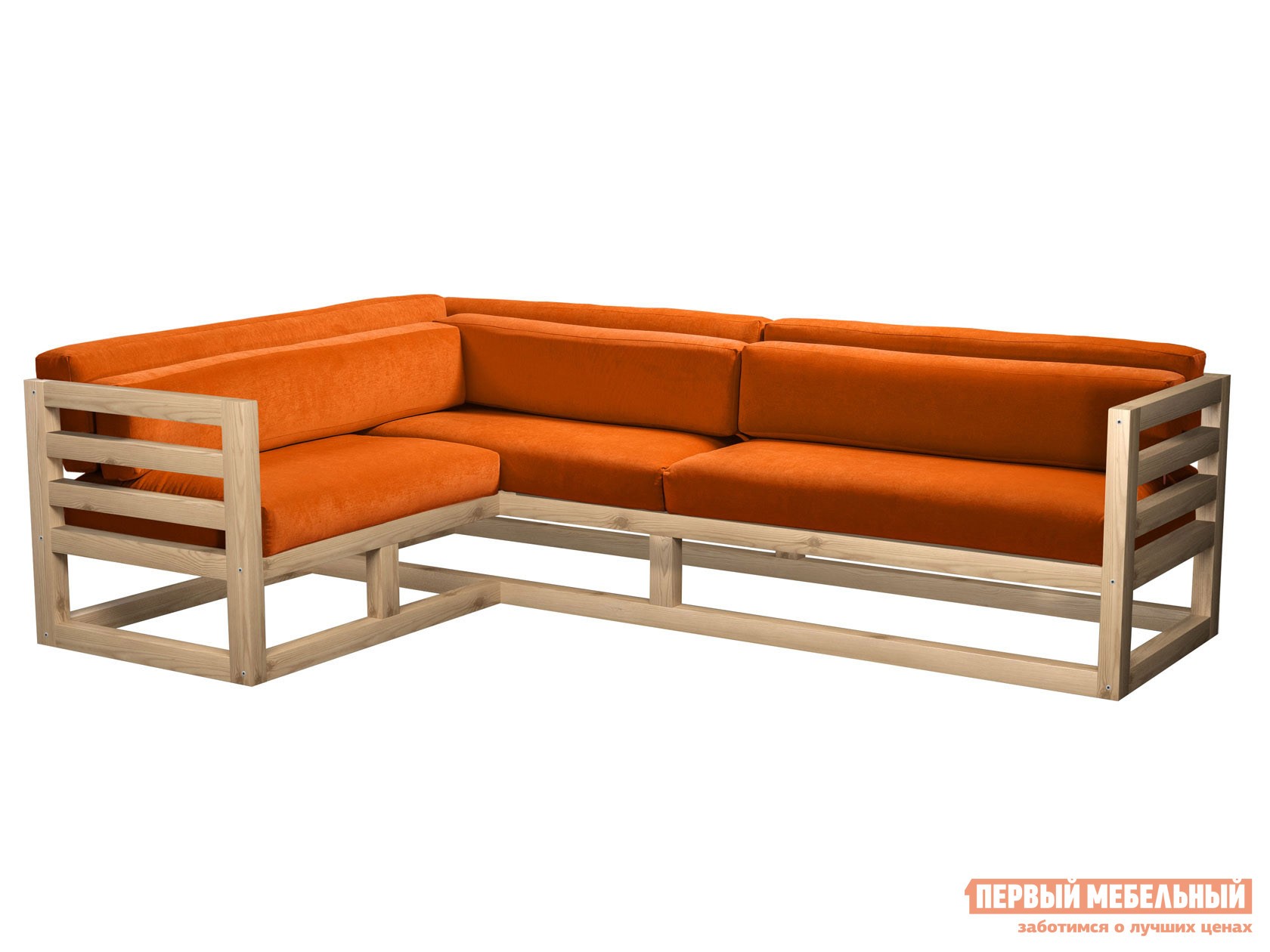 Угловой диван  Магнус Сосна натуральная, Оранжевый, вельвет, Левая
