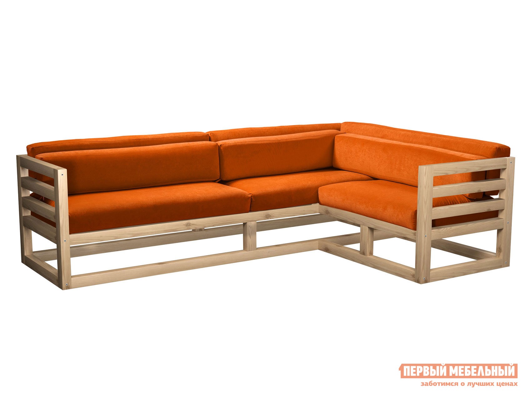 Угловой диван  Магнус Сосна натуральная, Оранжевый, вельвет, Правая