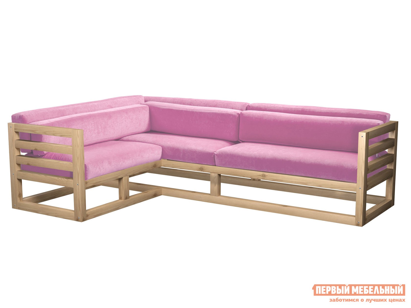 Угловой диван  Магнус Розовый, вельвет, Левая, Сосна натуральная