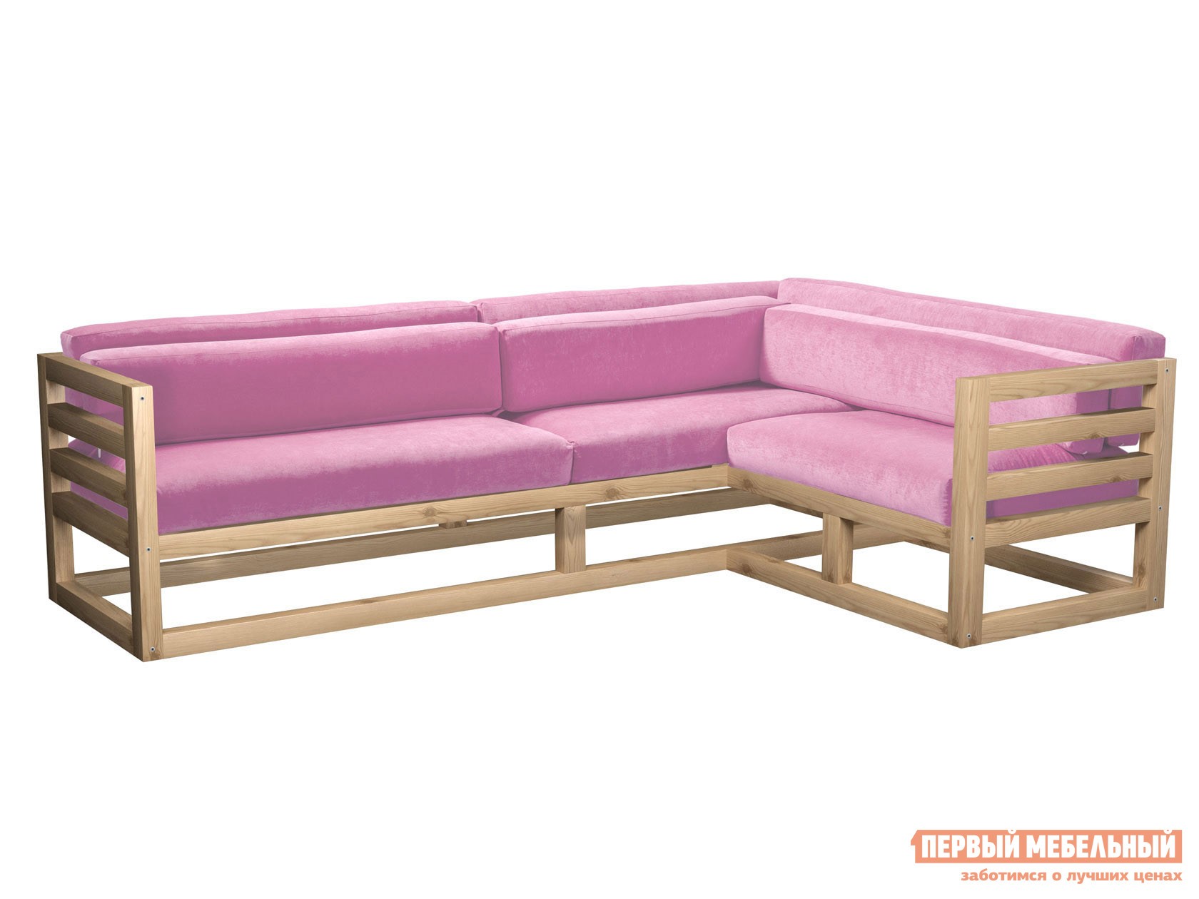 Угловой диван  Магнус Розовый, вельвет, Правая, Сосна натуральная