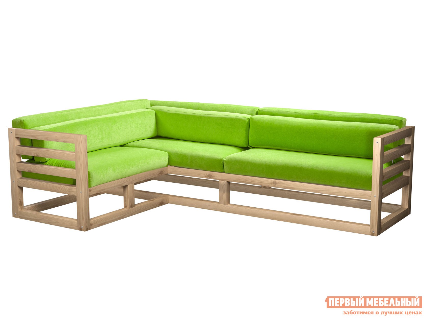 Угловой диван  Магнус Салатовый, вельвет, Левая, Сосна натуральная