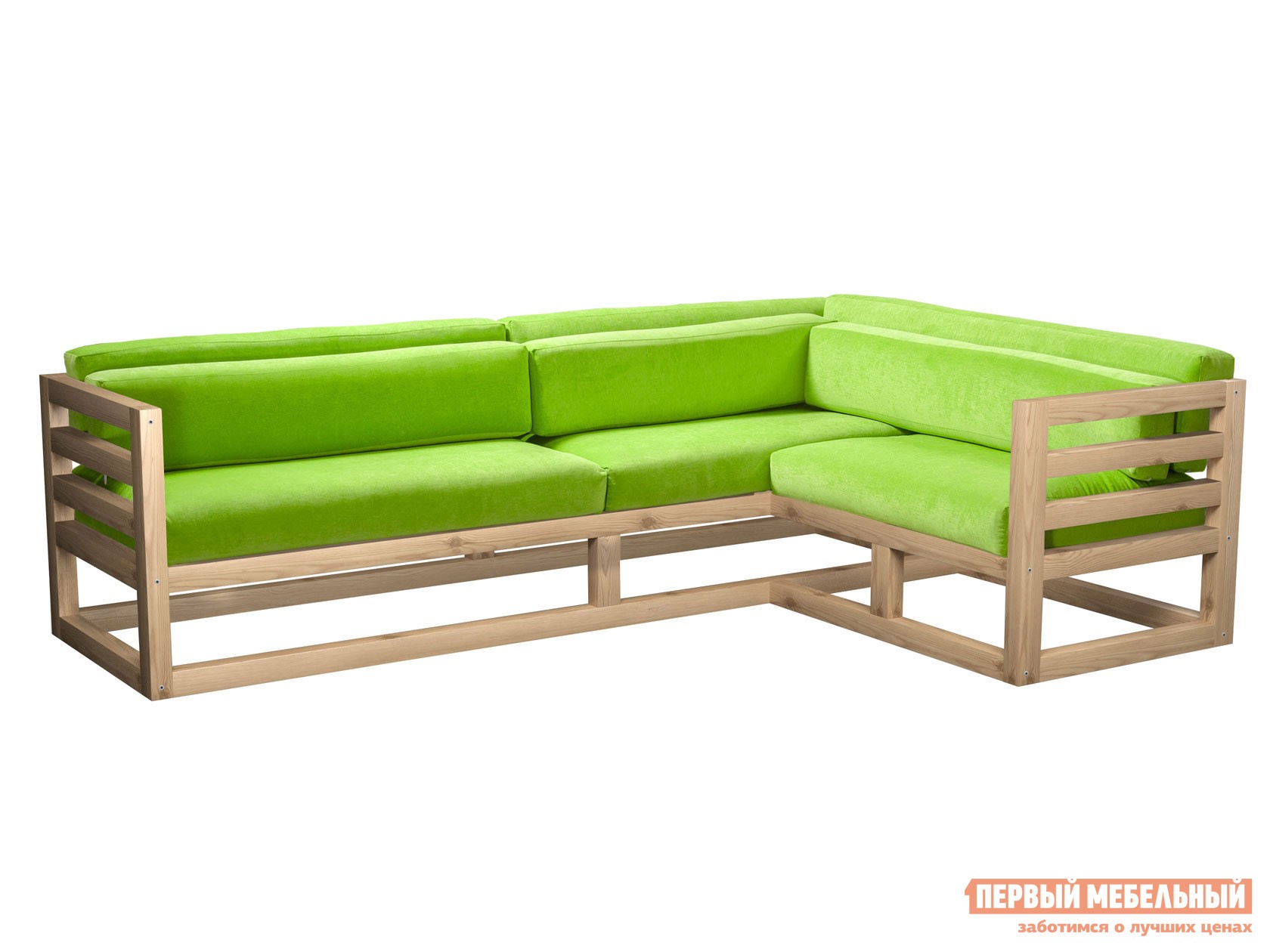 Угловой диван  Магнус Салатовый, вельвет, Правая, Сосна натуральная