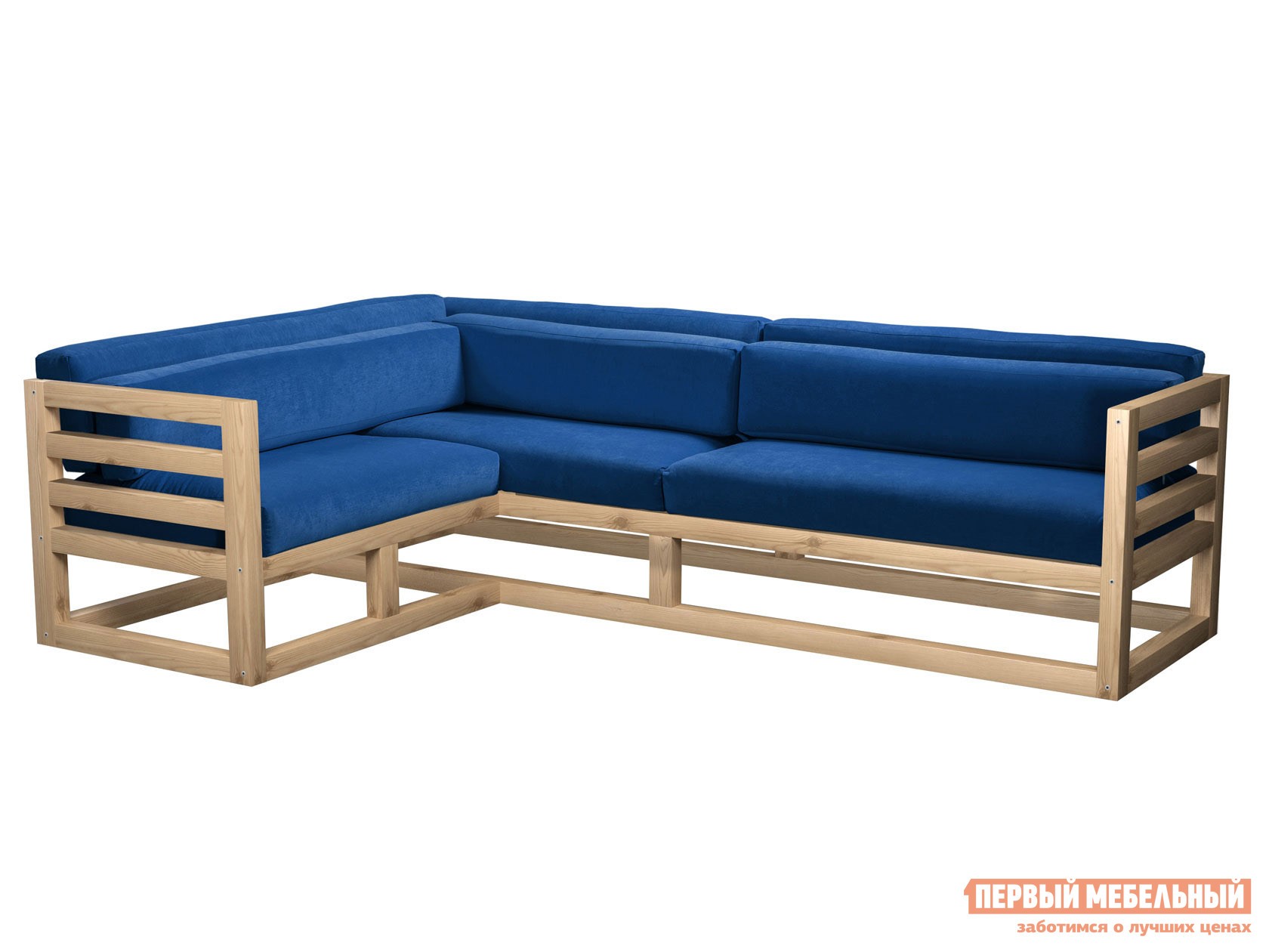 Угловой диван  Магнус Сосна натуральная, Синий, вельвет, Левая