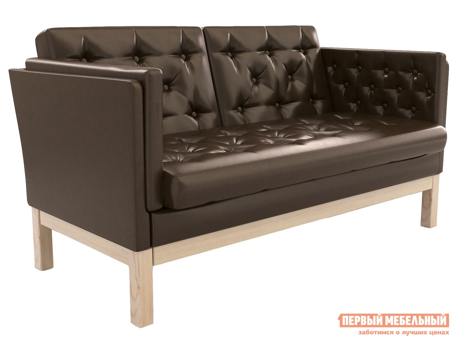 Прямой диван  Айверс Мини Сосна / Коричневый, экокожа