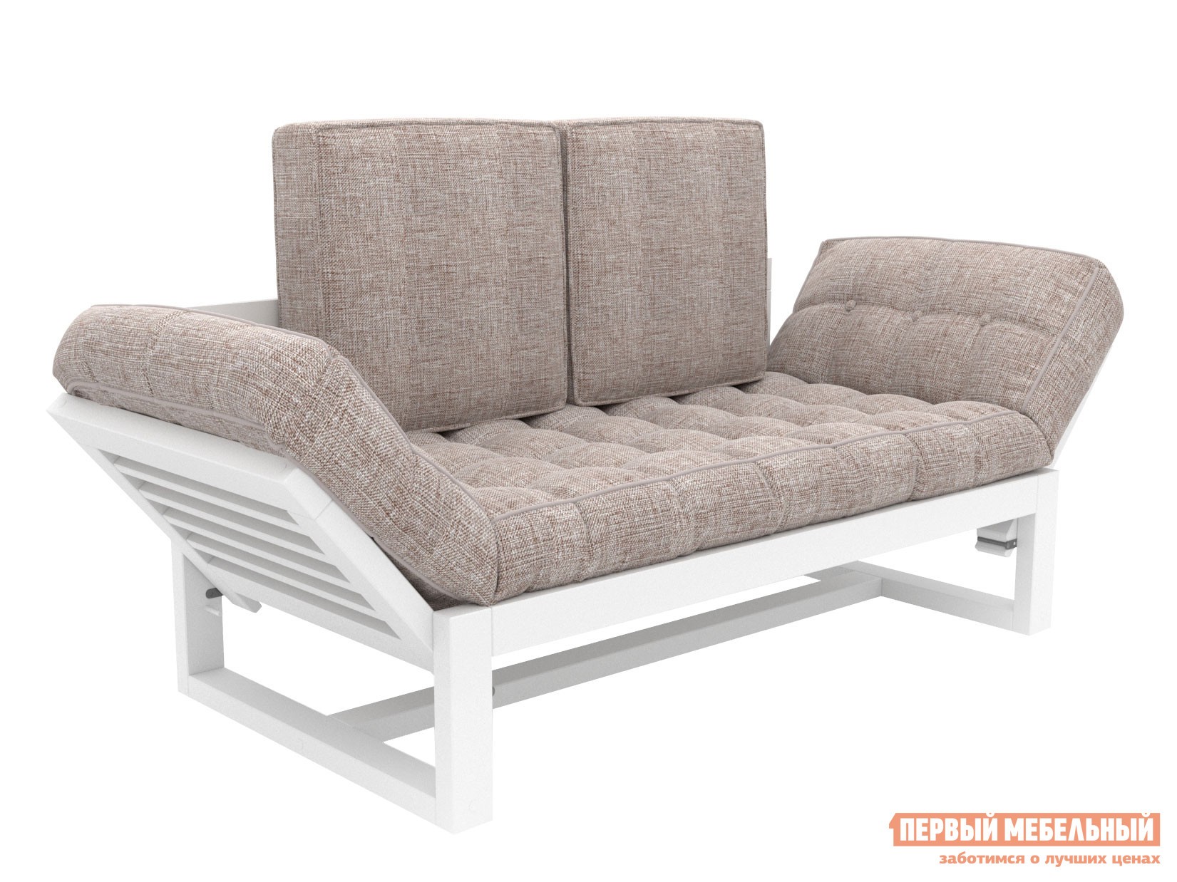 Прямой диван  Балтик Белая эмаль, Серо-бежевый, рогожка